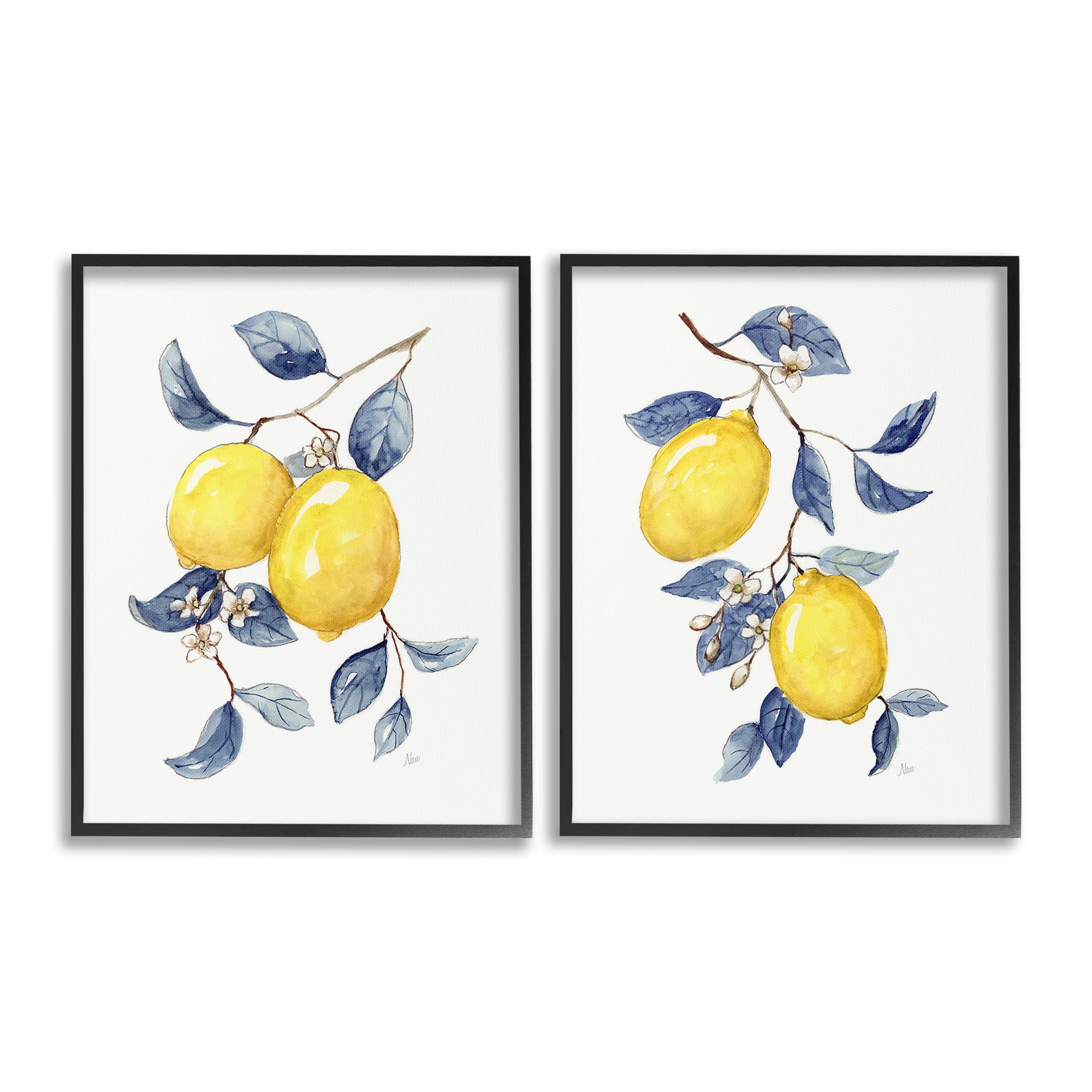 Stupell Industries Budding Lemon Blossoms Food & Beverage Painting Black Framed Art Print Wall Art, 16 x 20, Set of 2