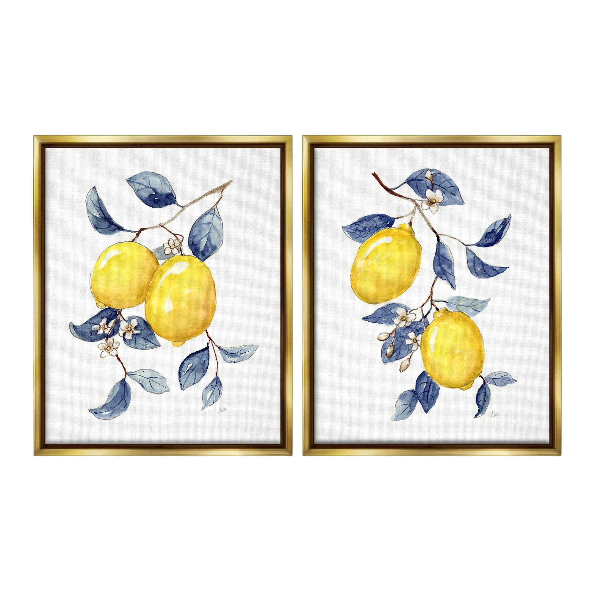 Stupell Industries Budding Lemon Blossoms Food & Beverage Painting Gold Floater Framed Canvas Art Print Wall Art, 17 x 21, Set of 2