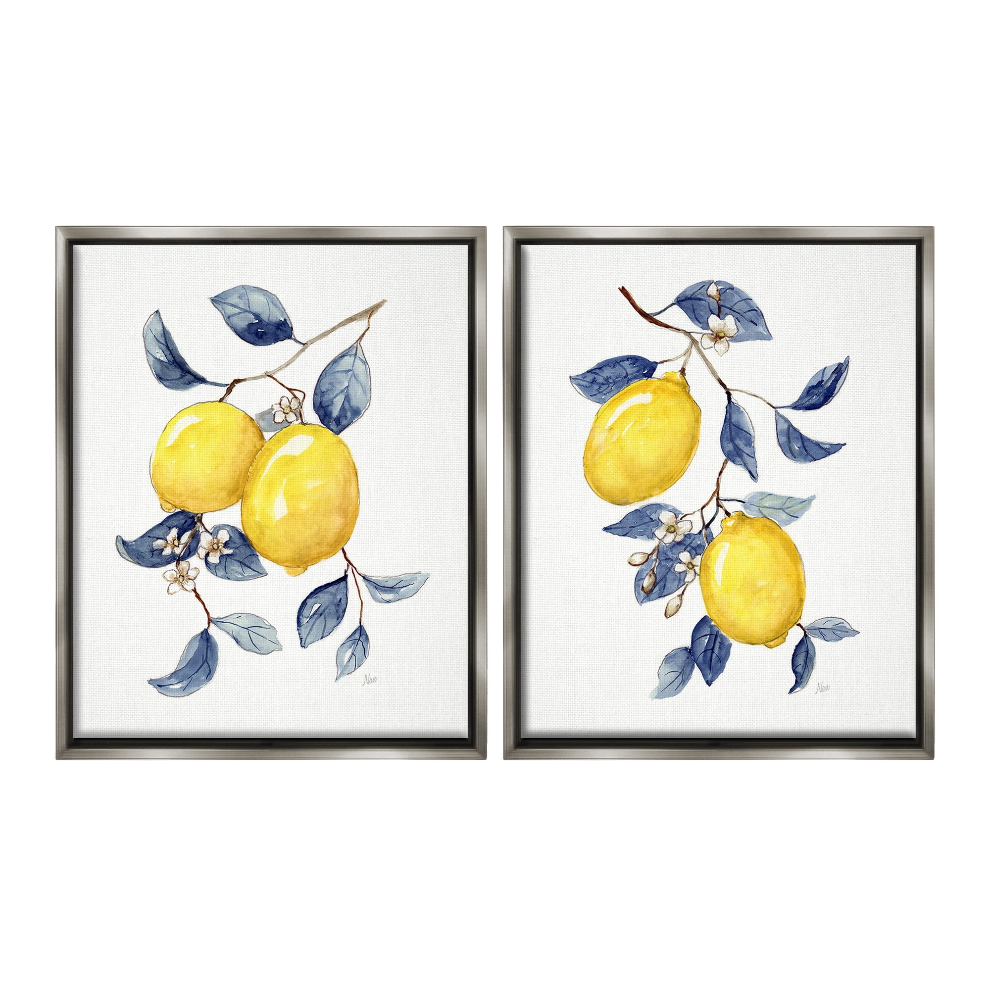 Stupell Industries Budding Lemon Blossoms Food & Beverage Painting Gray Floater Framed Canvas Art Print Wall Art, 25 x 31, Set of 2