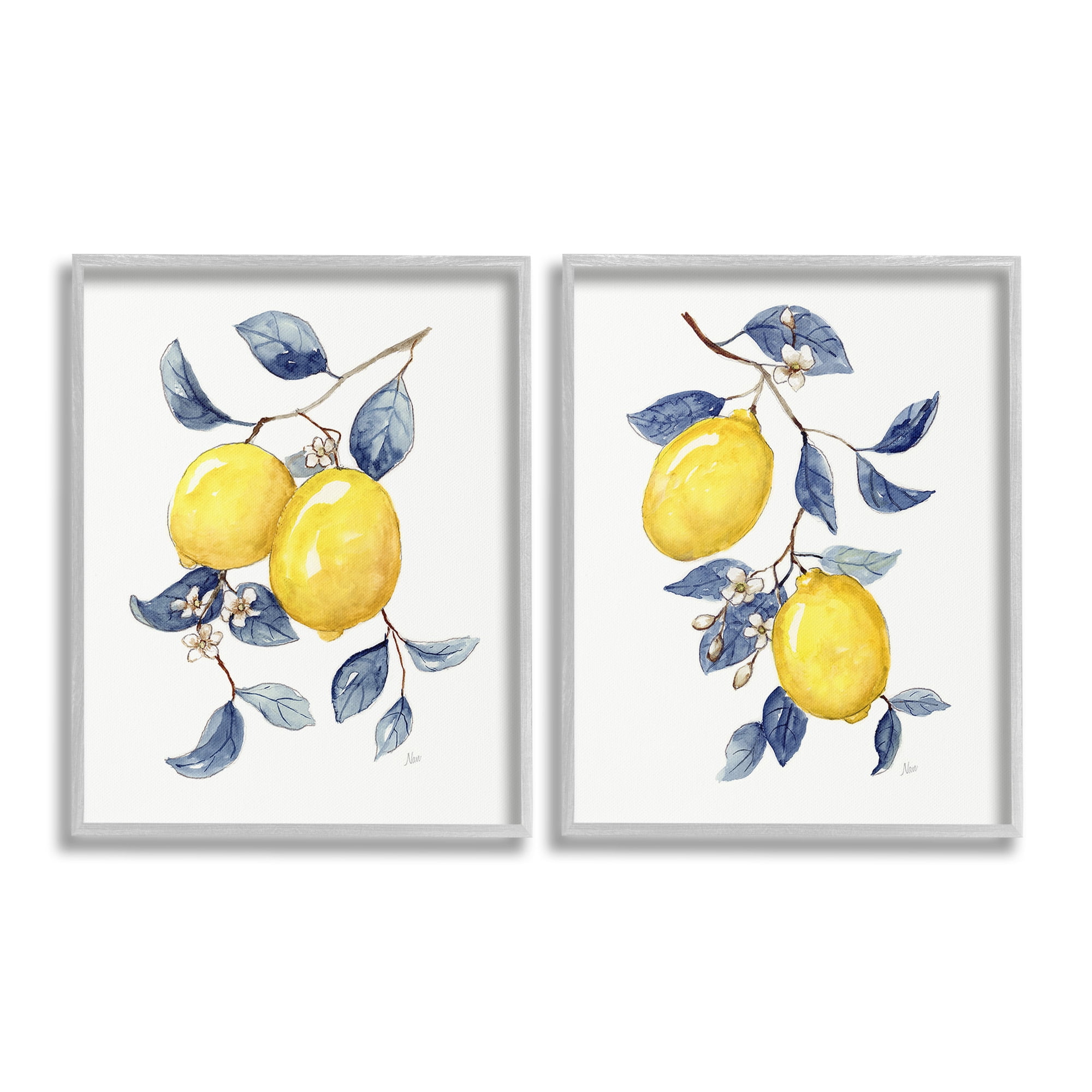 Stupell Industries Budding Lemon Blossoms Food & Beverage Painting Gray Framed Art Print Wall Art, 16 x 20, Set of 2