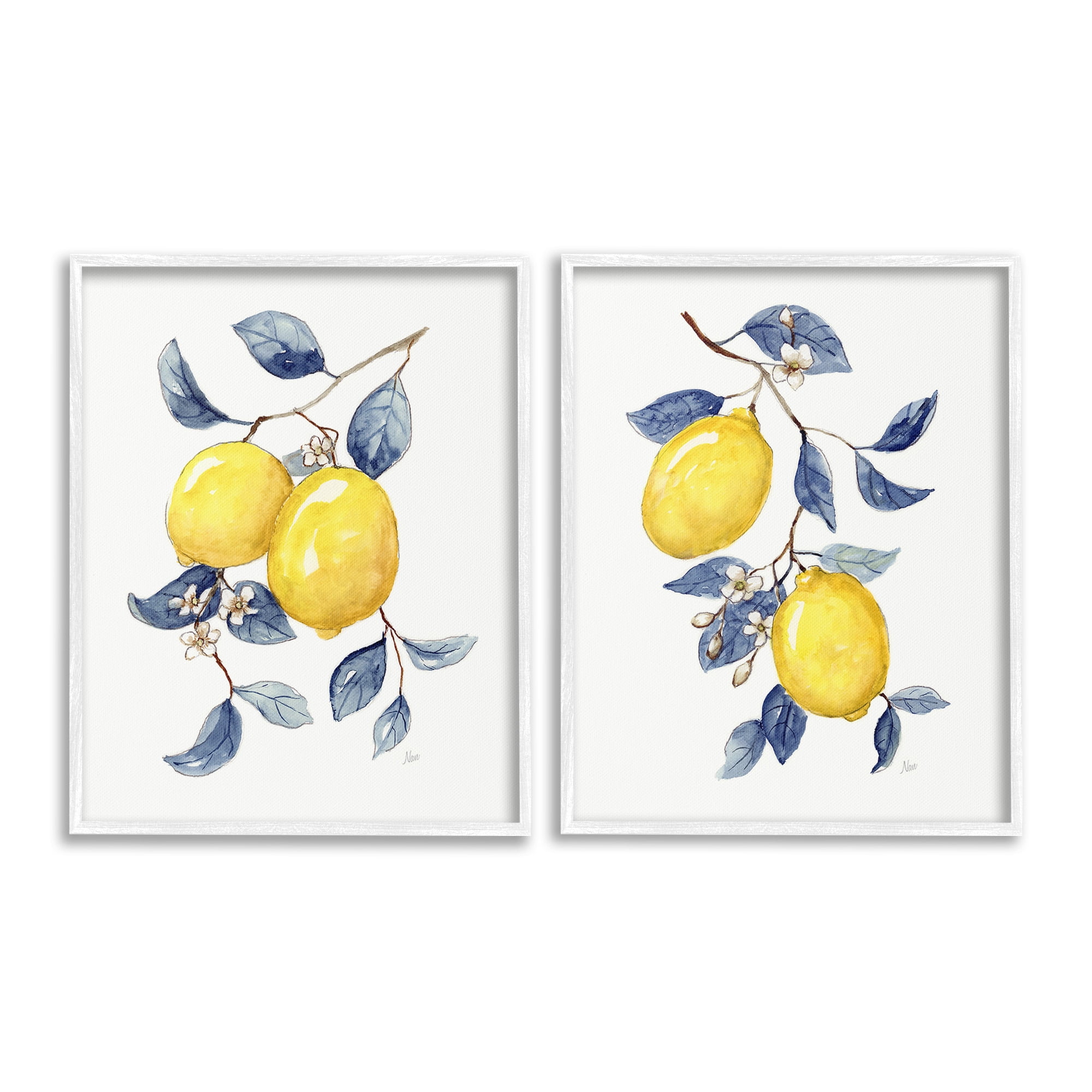Stupell Industries Budding Lemon Blossoms Food & Beverage Painting White Framed Art Print Wall Art, 11 x 14, Set of 2