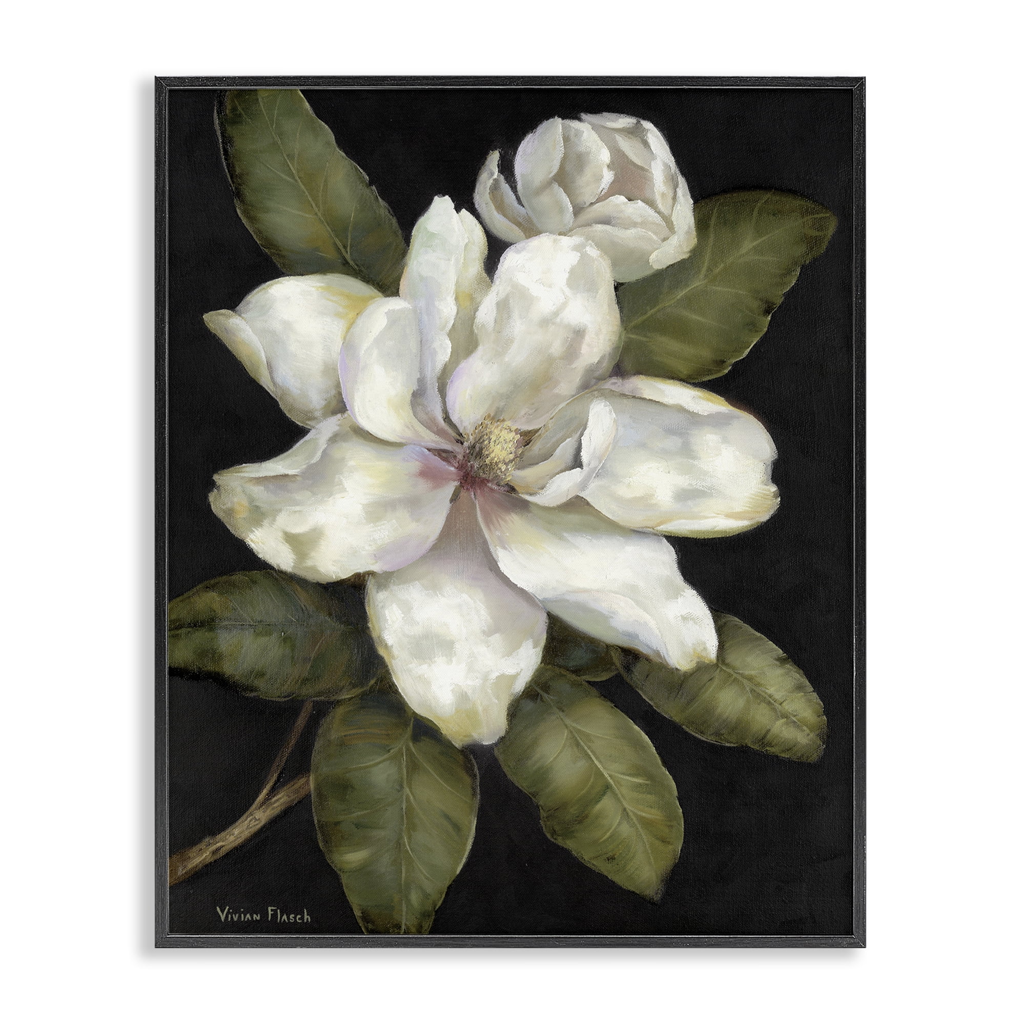 Stupell Industries Budding Magnolia Blooms Black Framed Giclee Art, design by Nan