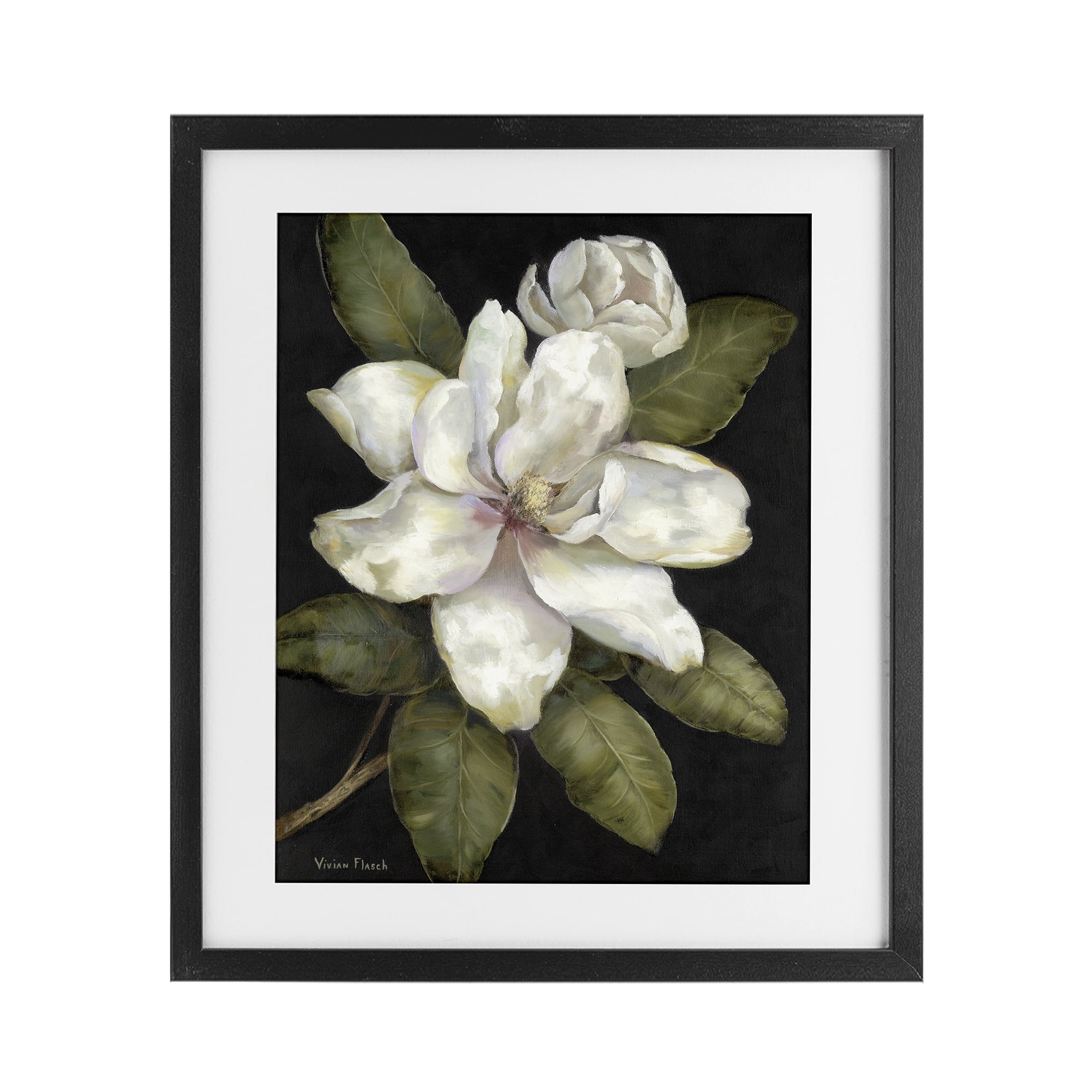 Stupell Industries Budding Magnolia Blooms Black Framed Print Under Glass, design by Nan