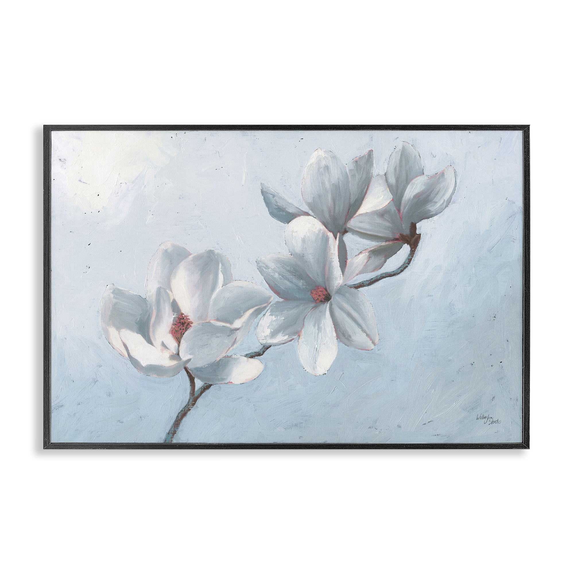 Stupell Industries Budding Magnolia Blooms Botanical & Floral Painting Black Framed Art Print Wall Art, 24 x 16
