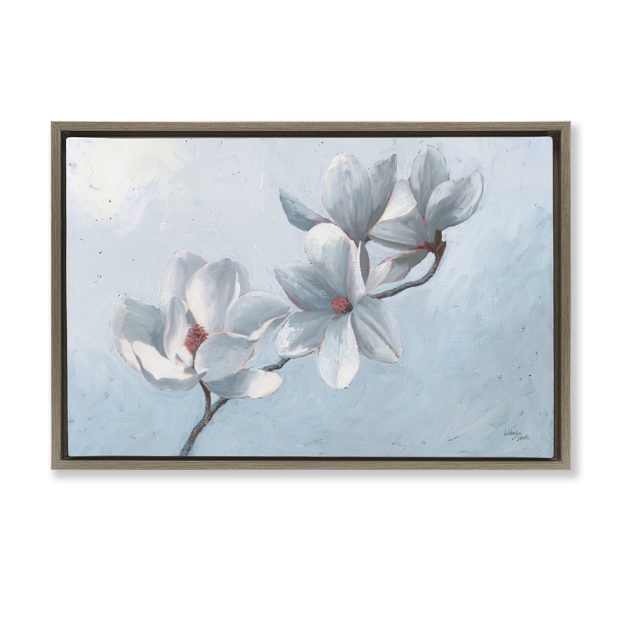 Stupell Industries Budding Magnolia Blooms Botanical & Floral Painting Brown Floater Framed Art Print Wall Art, 31 x 21