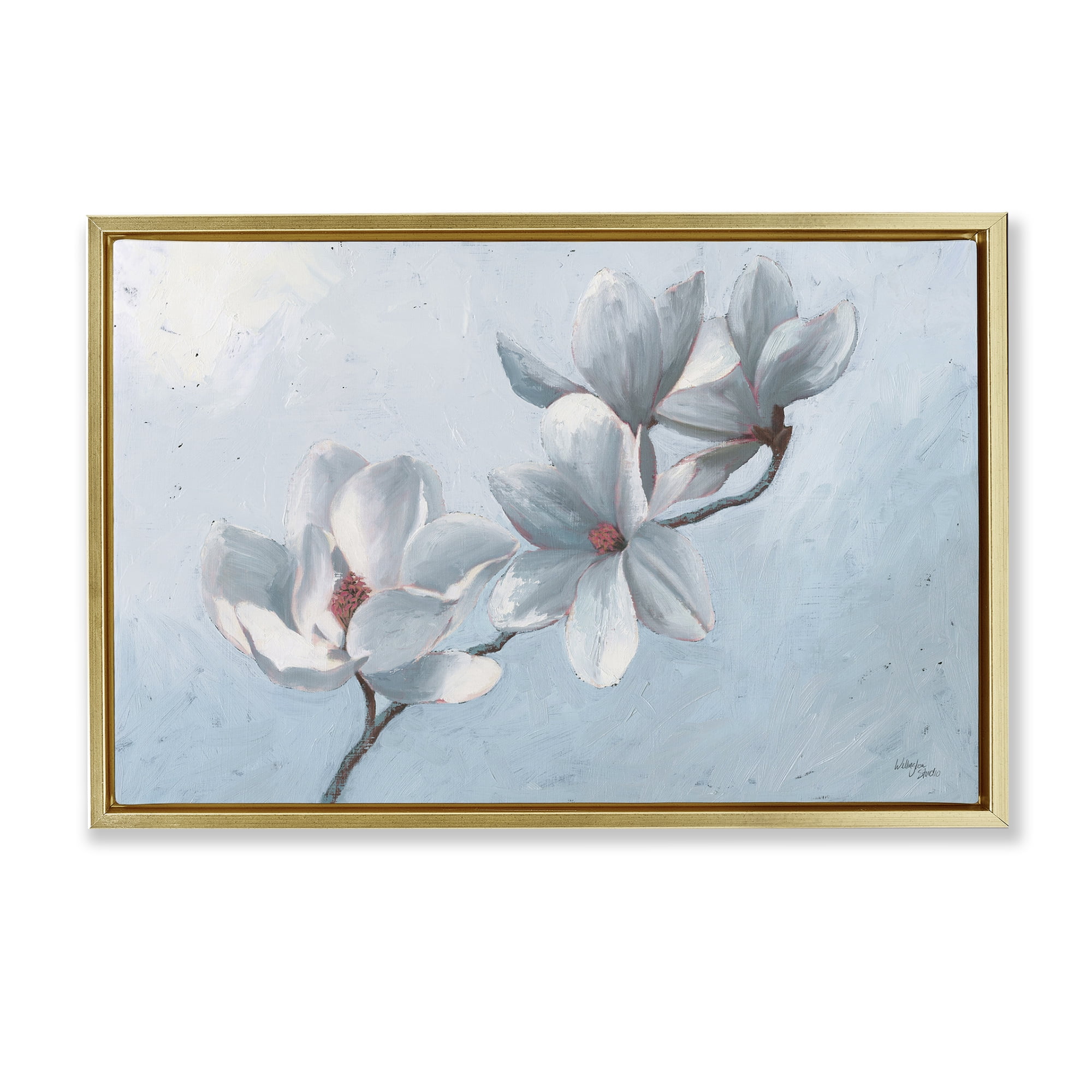 Stupell Industries Budding Magnolia Blooms Botanical & Floral Painting Gold Floater Framed Art Print Wall Art, 25 x 17