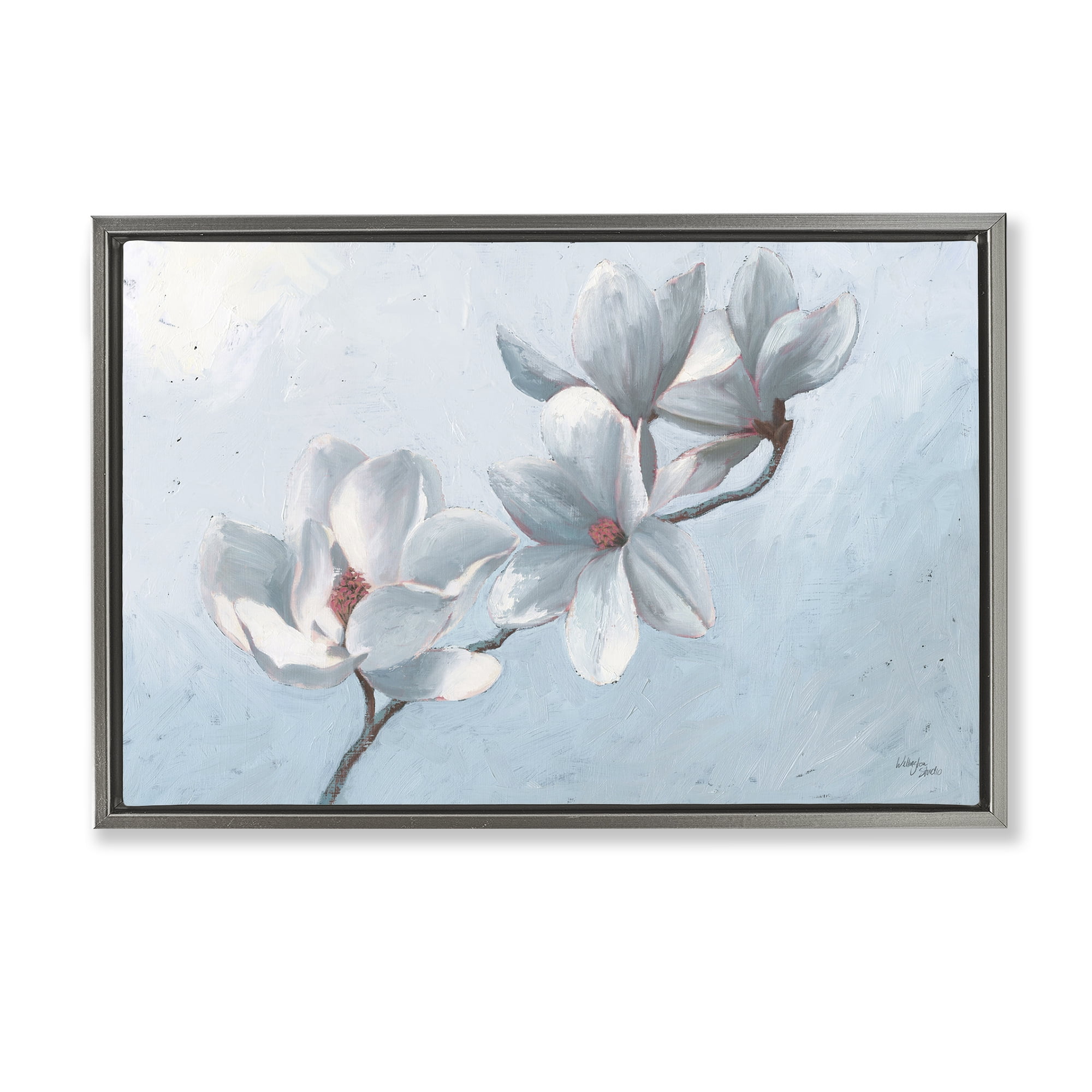Stupell Industries Budding Magnolia Blooms Botanical & Floral Painting Gray Floater Framed Art Print Wall Art, 31 x 21