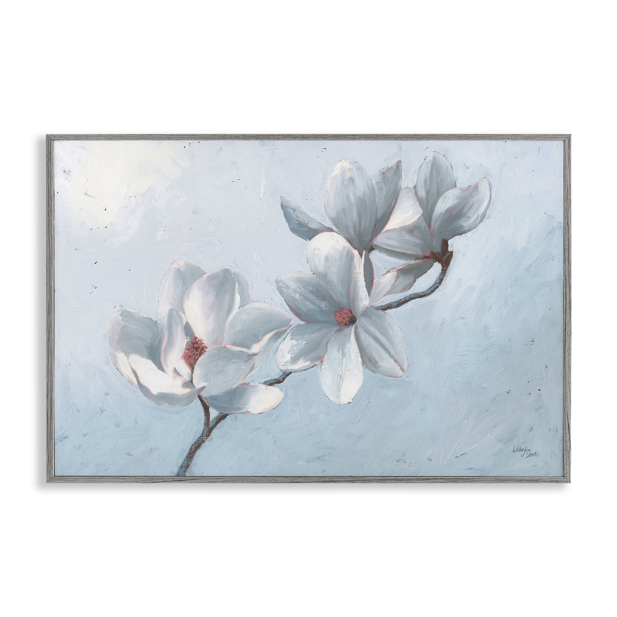 Stupell Industries Budding Magnolia Blooms Botanical & Floral Painting Gray Framed Art Print Wall Art, 24 x 16