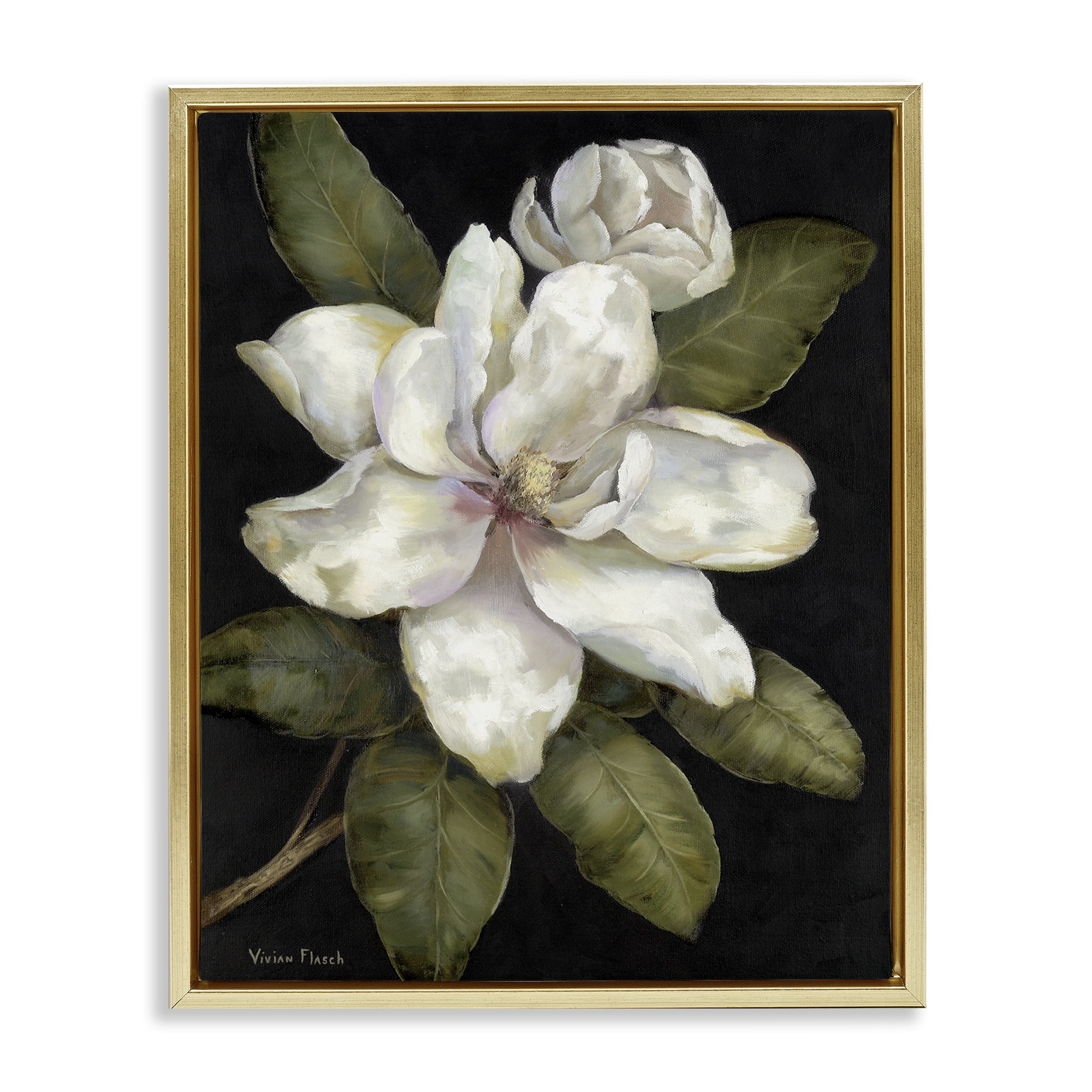 Stupell Industries Budding Magnolia Blooms Gold Framed Floater Canvas Wall Art, design by Nan