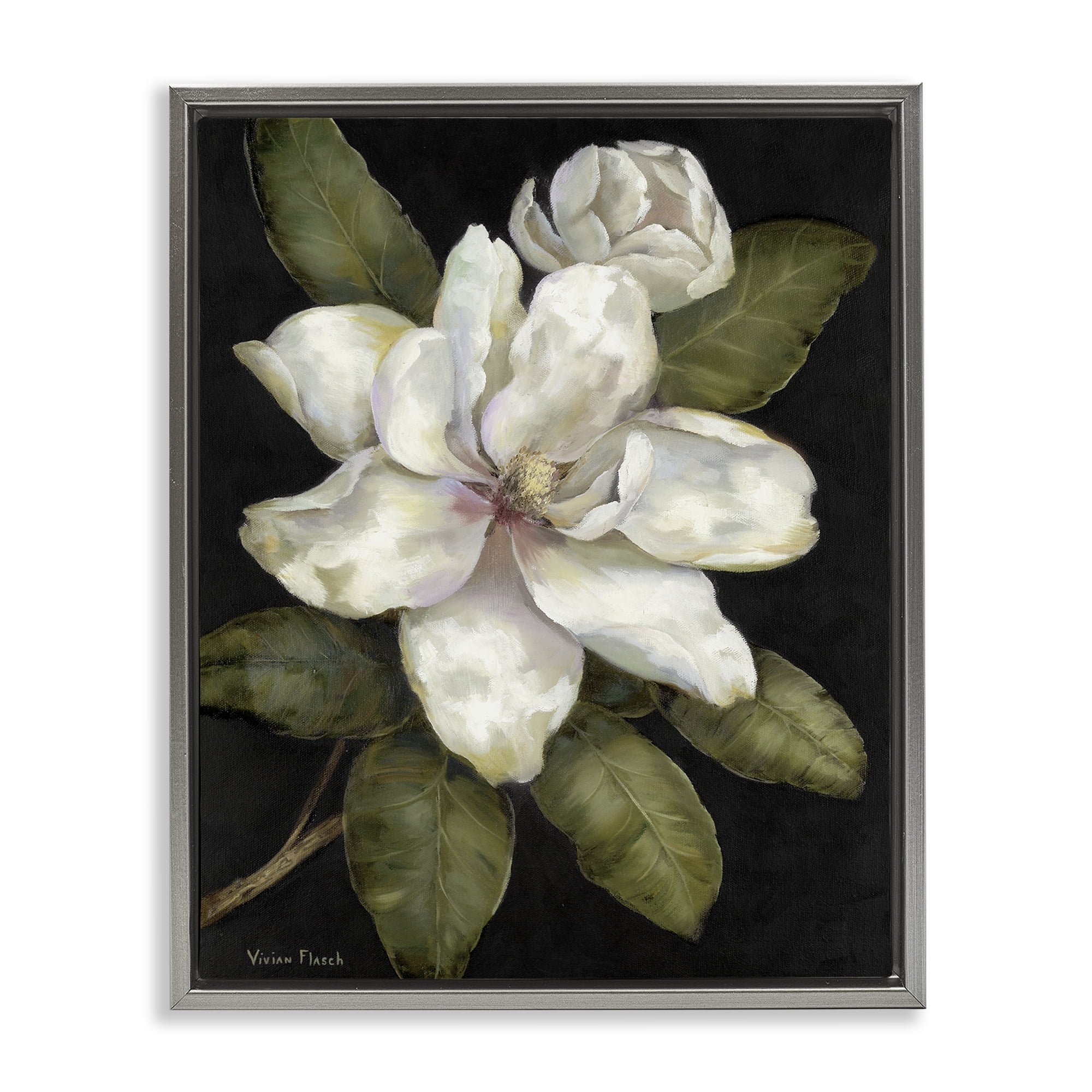 Stupell Industries Budding Magnolia Blooms Gray Framed Floater Canvas Wall Art, design by Nan