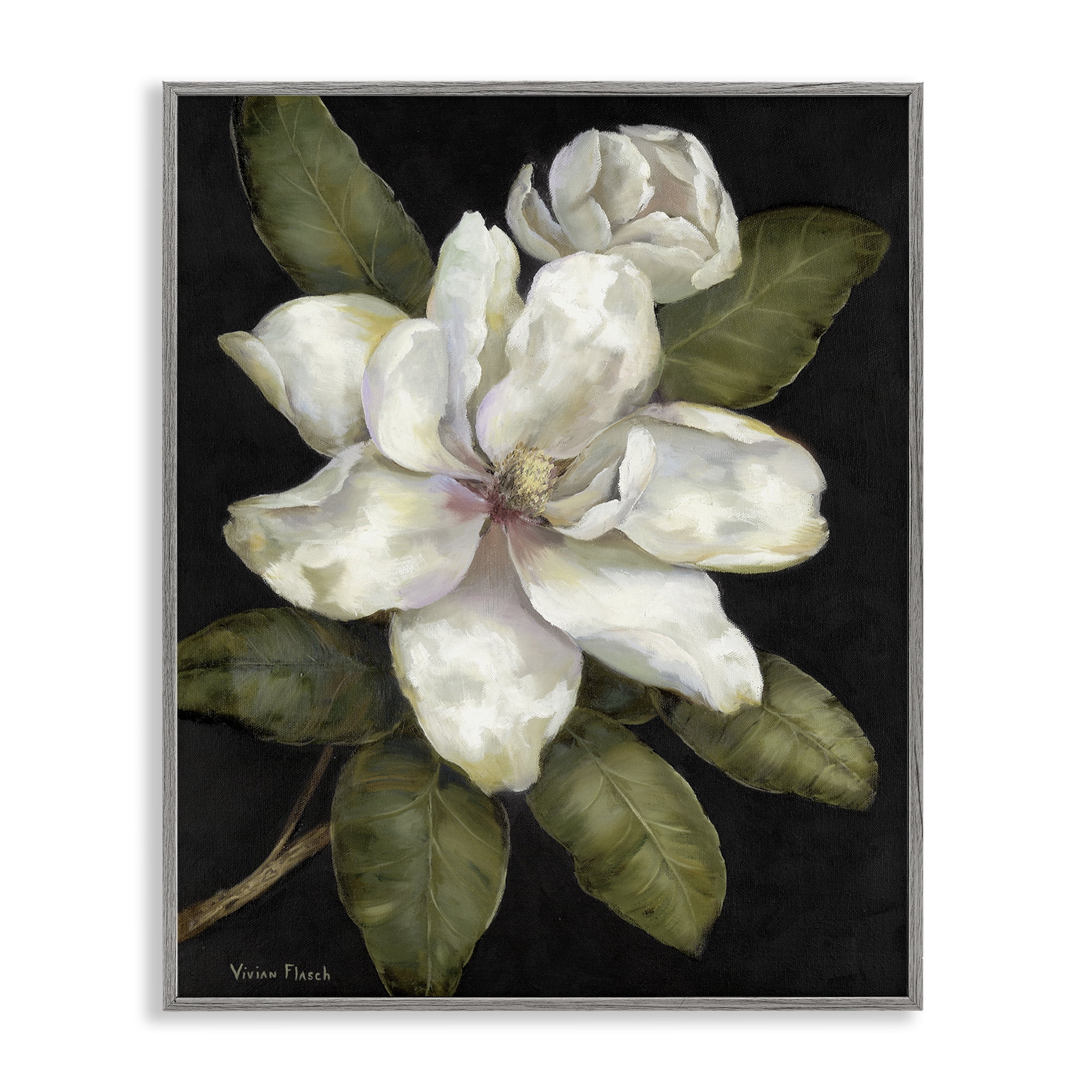 Stupell Industries Budding Magnolia Blooms Gray Framed Giclee Art, design by Nan