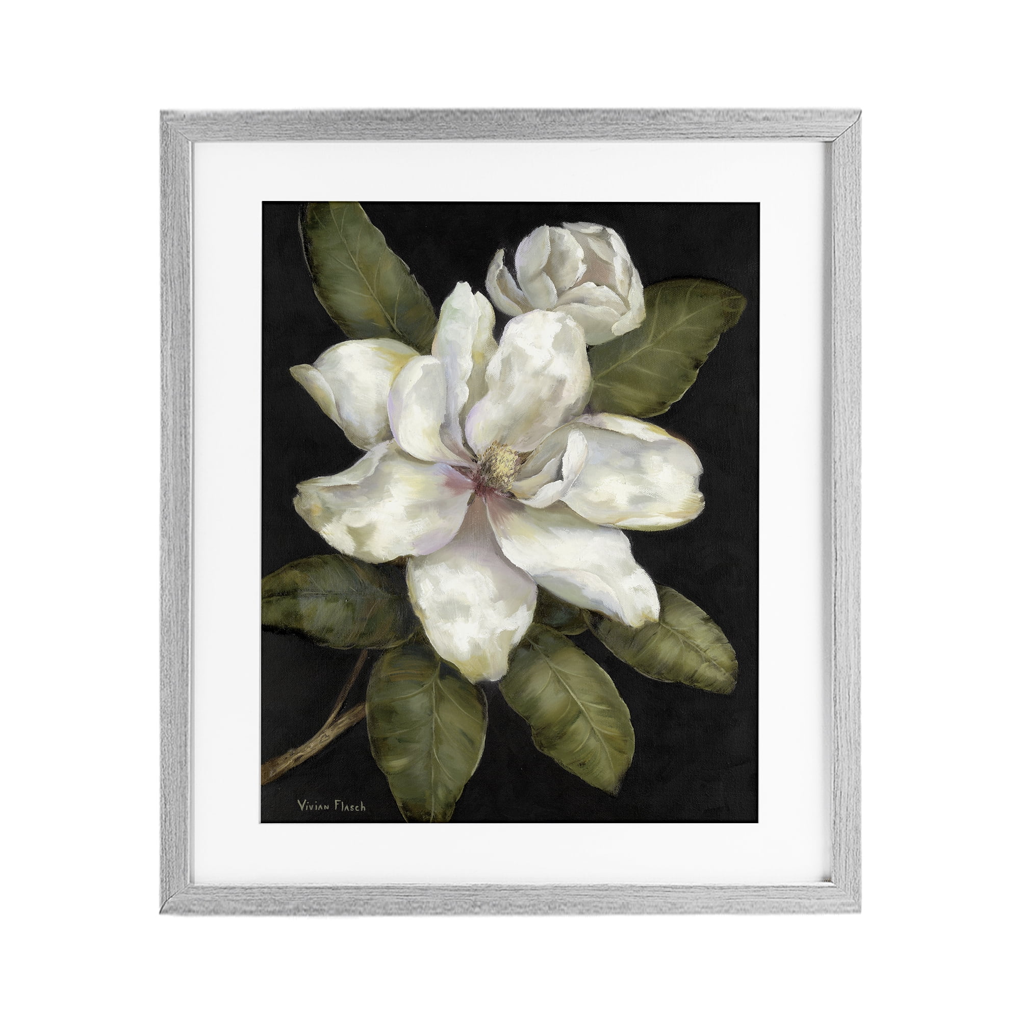 Stupell Industries Budding Magnolia Blooms Gray Framed Print Under Glass, design by Nan
