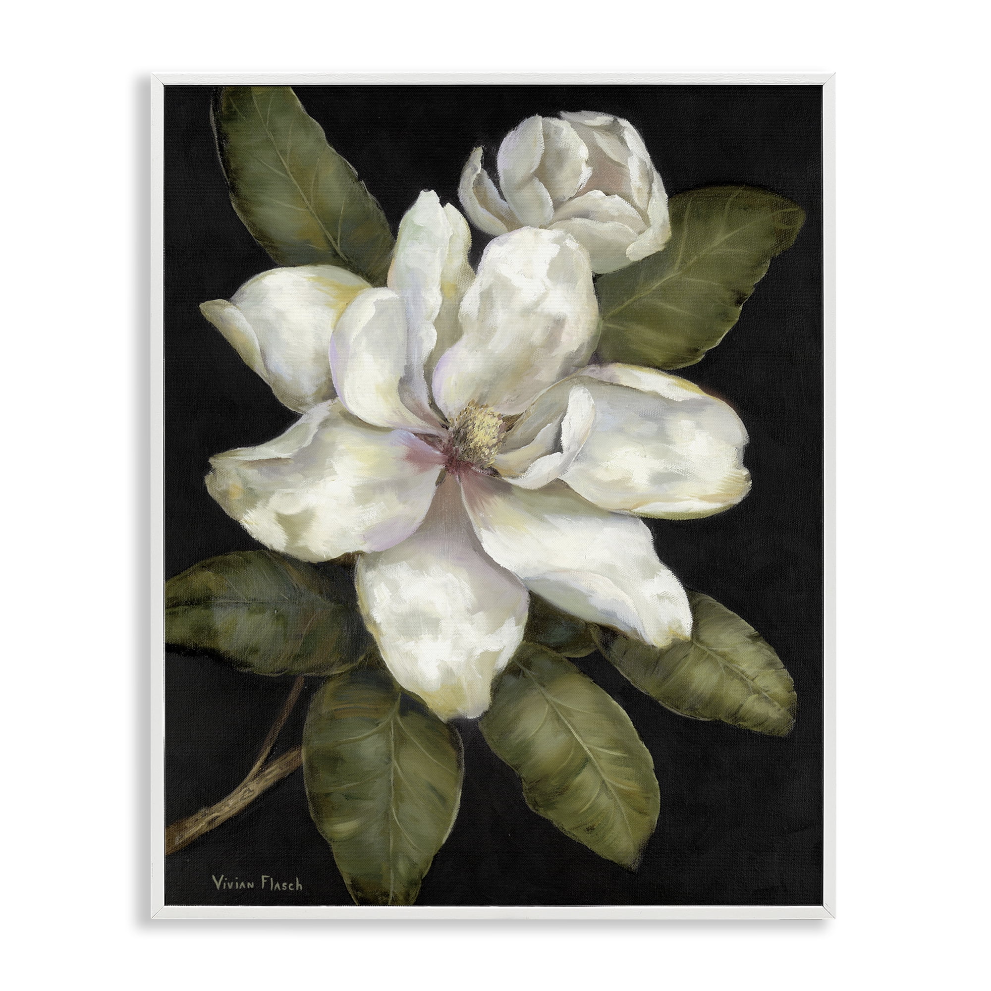 Stupell Industries Budding Magnolia Blooms White Framed Giclee Art, design by Nan