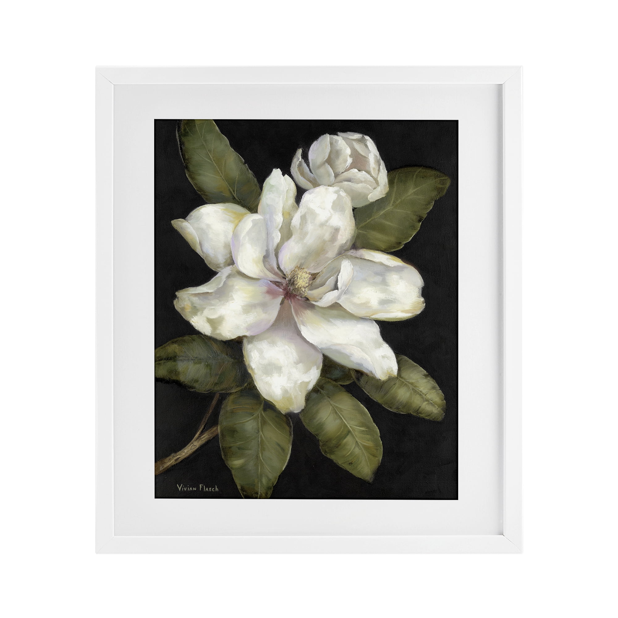 Stupell Industries Budding Magnolia Blooms White Framed Print Under Glass, design by Nan