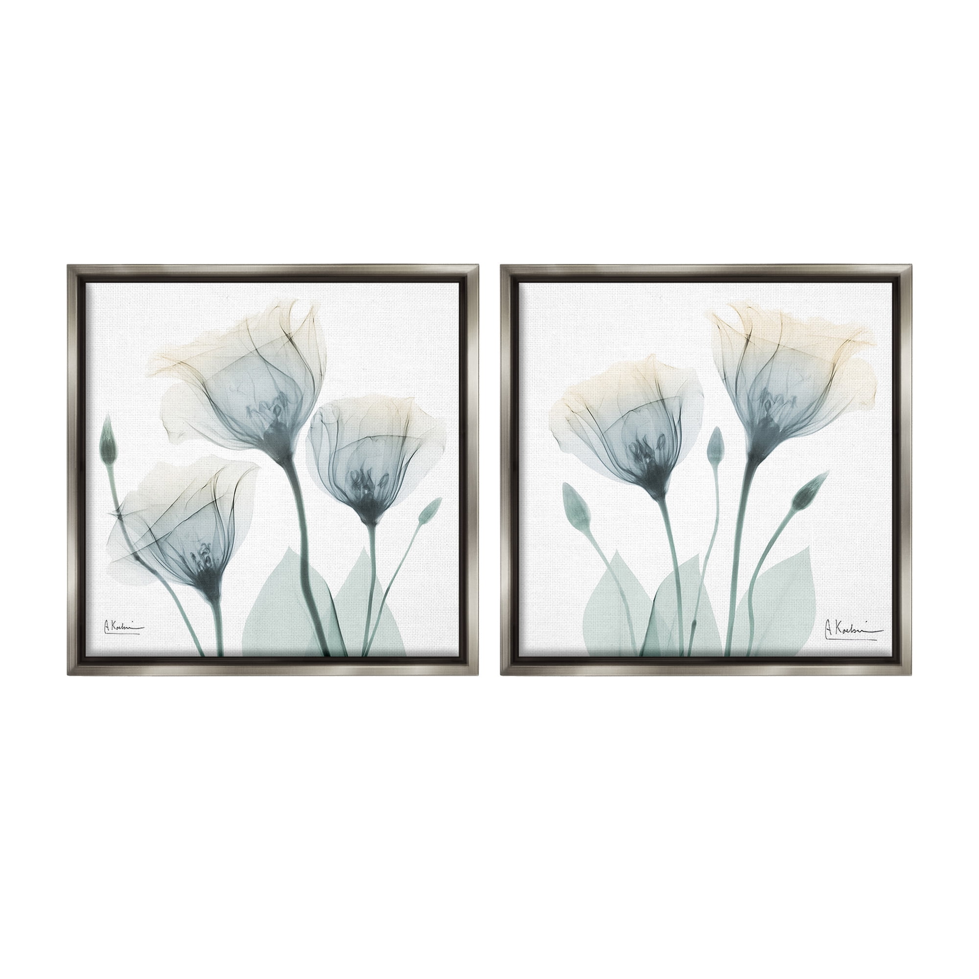 Stupell Industries Budding Opaque Tulips Botanical & Floral Photography Gray Floater Framed Canvas Art Print Wall Art, 18 x 18, Set of 2