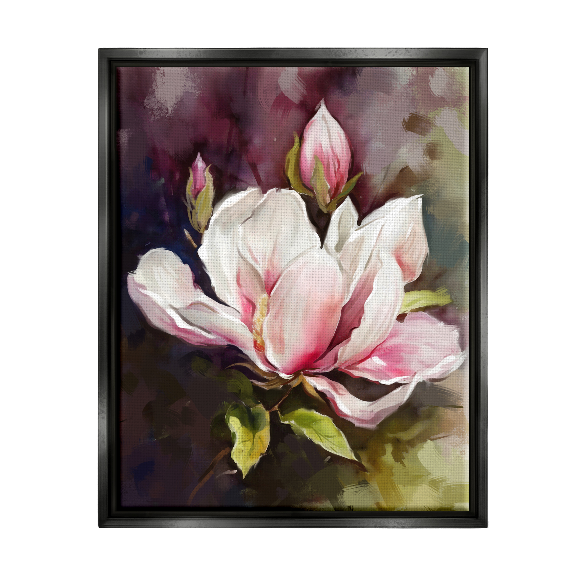Stupell Industries Budding Pink Lilies Botanical & Floral Painting Black Floater Framed Art Print Wall Art, 25 x 31