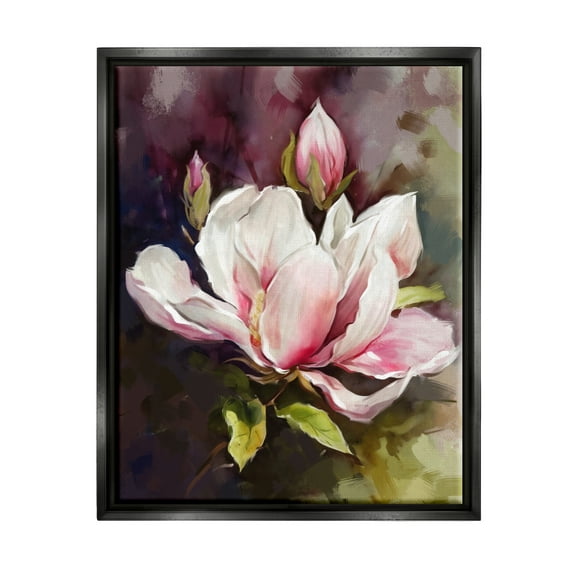 Stupell Industries Budding Pink Lilies Botanical & Floral Painting Black Floater Framed Art Print Wall Art, 25 x 31