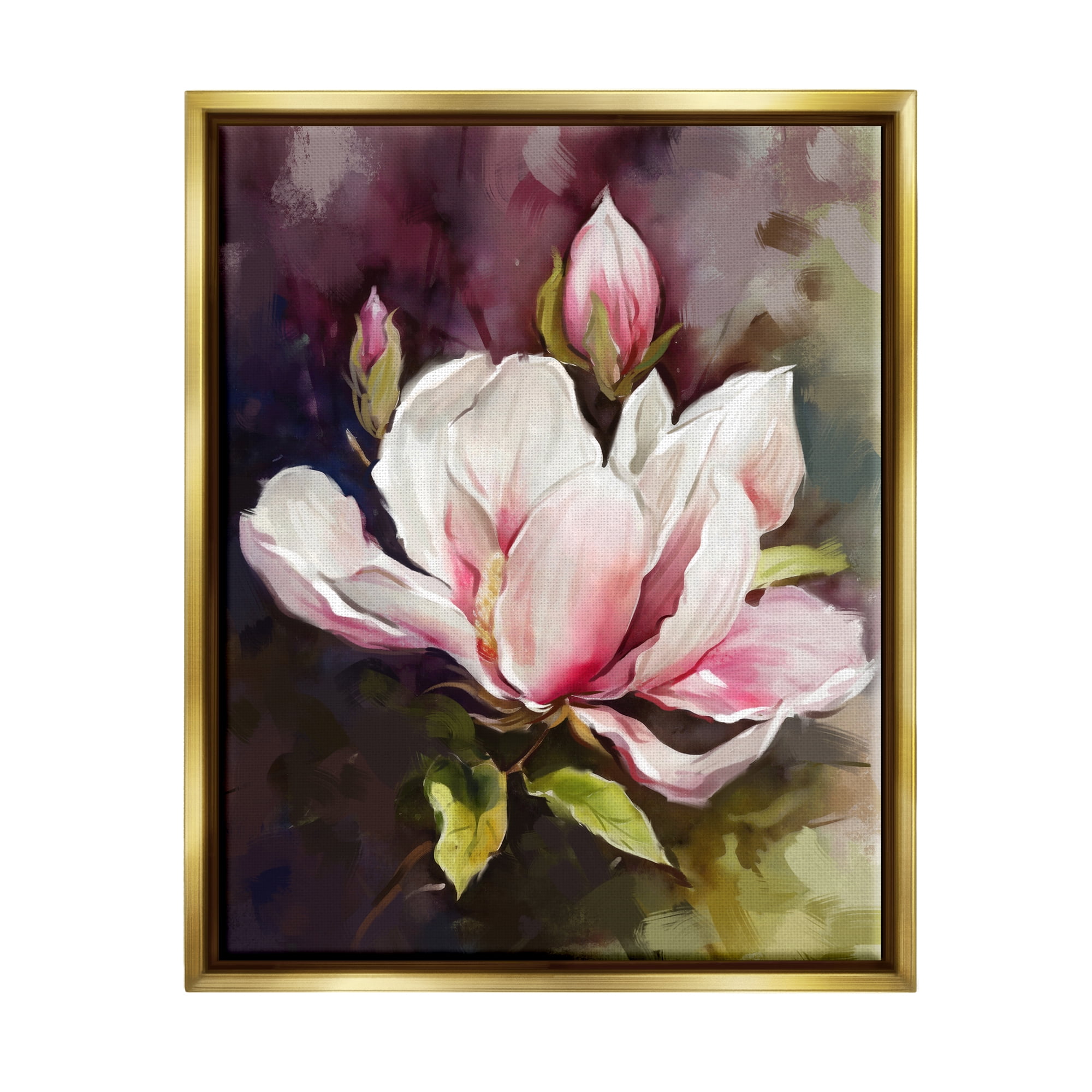 Stupell Industries Budding Pink Lilies Botanical & Floral Painting Gold Floater Framed Art Print Wall Art, 25 x 31