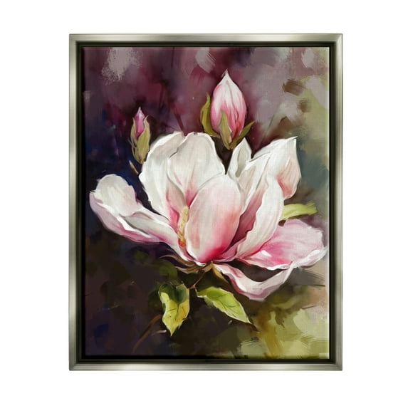 Stupell Industries Budding Pink Lilies Botanical & Floral Painting Gray Floater Framed Art Print Wall Art, 17 x 21