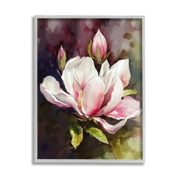Stupell Industries Budding Pink Lilies Botanical & Floral Painting Gray Framed Art Print Wall Art, 24 x 30
