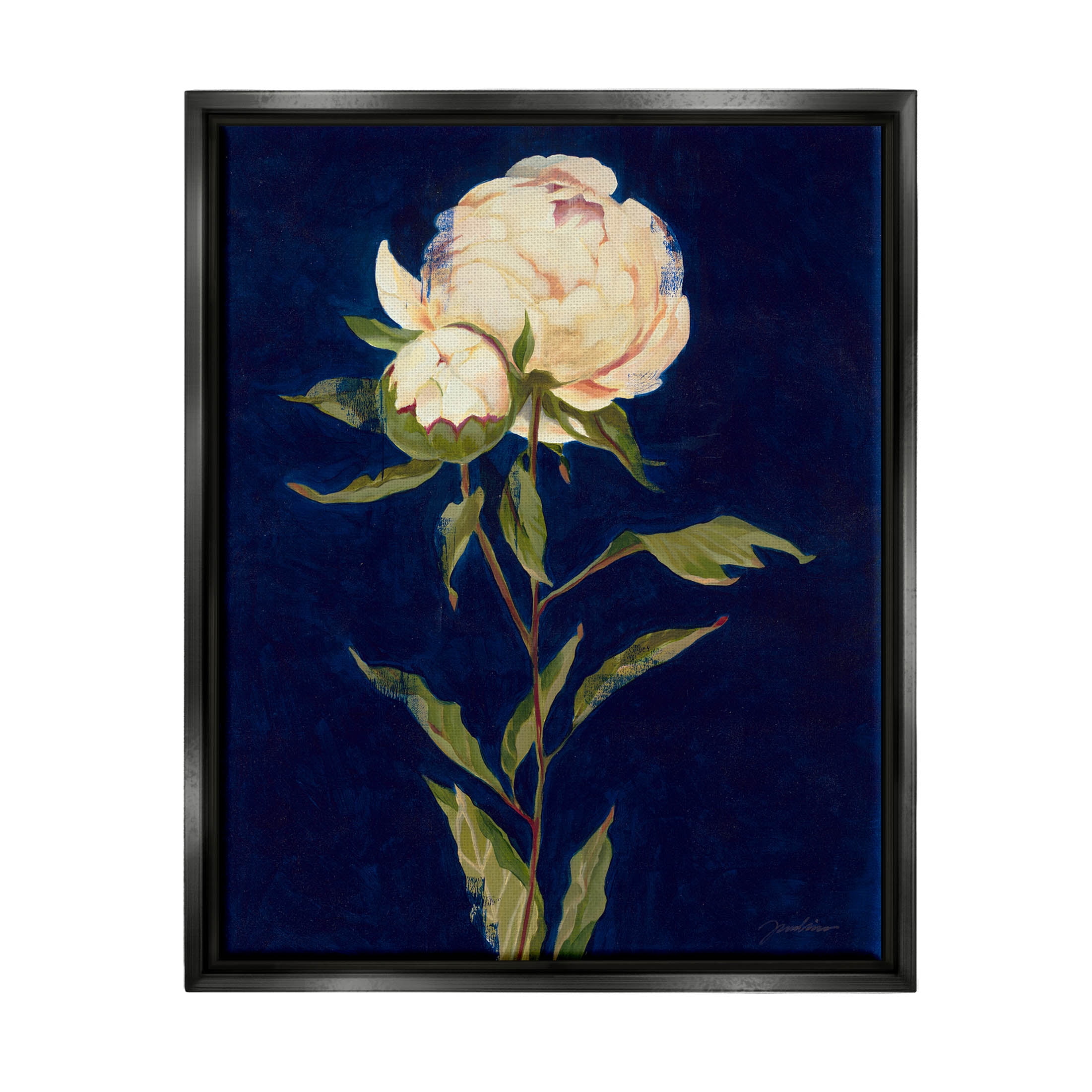 Stupell Industries Budding Rose Blossoms Painting Jet Black Floating Framed Canvas Print Wall Art, Design by Liz Jardine