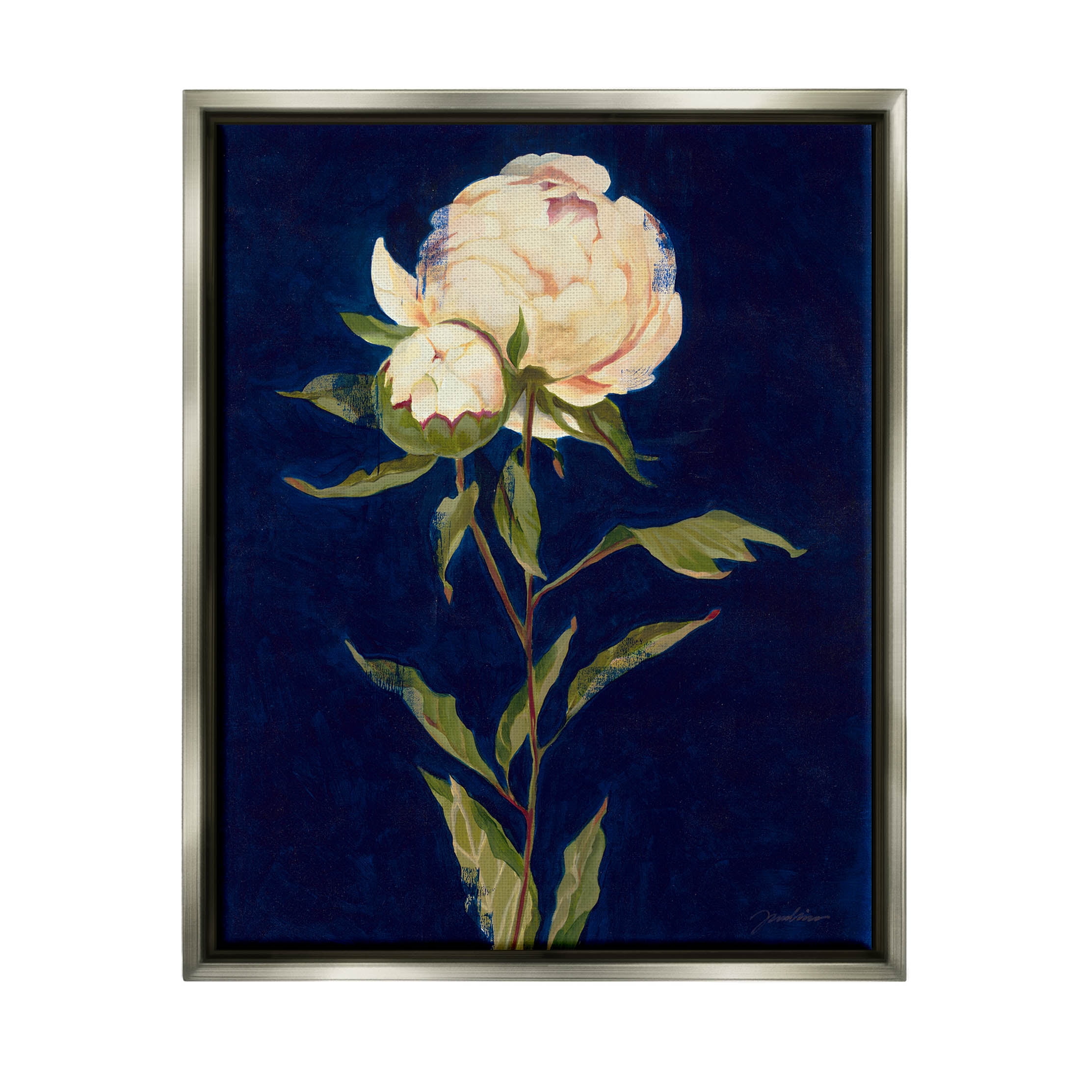 Stupell Industries Budding Rose Blossoms Painting Luster Gray Floating Framed Canvas Print Wall Art, Design by Liz Jardine