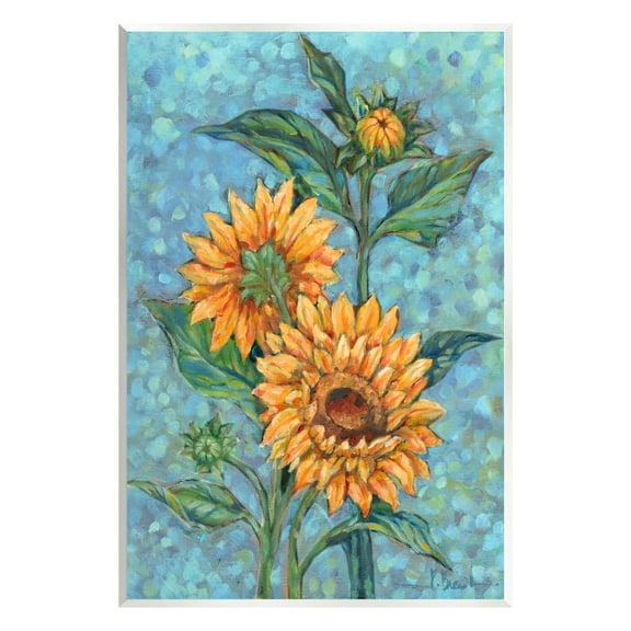 Stupell Industries Budding Sunflowers on Blue Botanical & Floral Painting Unframed Art Print Wall Art, 10 x 15