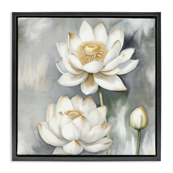 Stupell Industries Budding White Lotus Plants & Flowers Painting Black Floater Framed Canvas Art Print Wall Art, 18 x 18