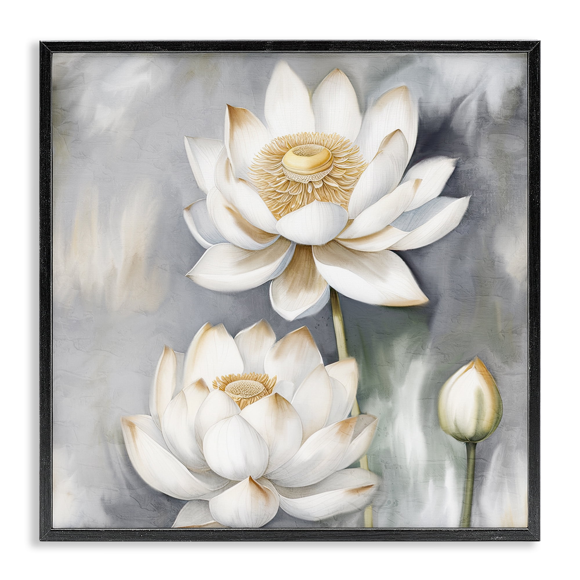 Stupell Industries Budding White Lotus Plants & Flowers Painting Black Framed Art Print Wall Art, 12 x 12