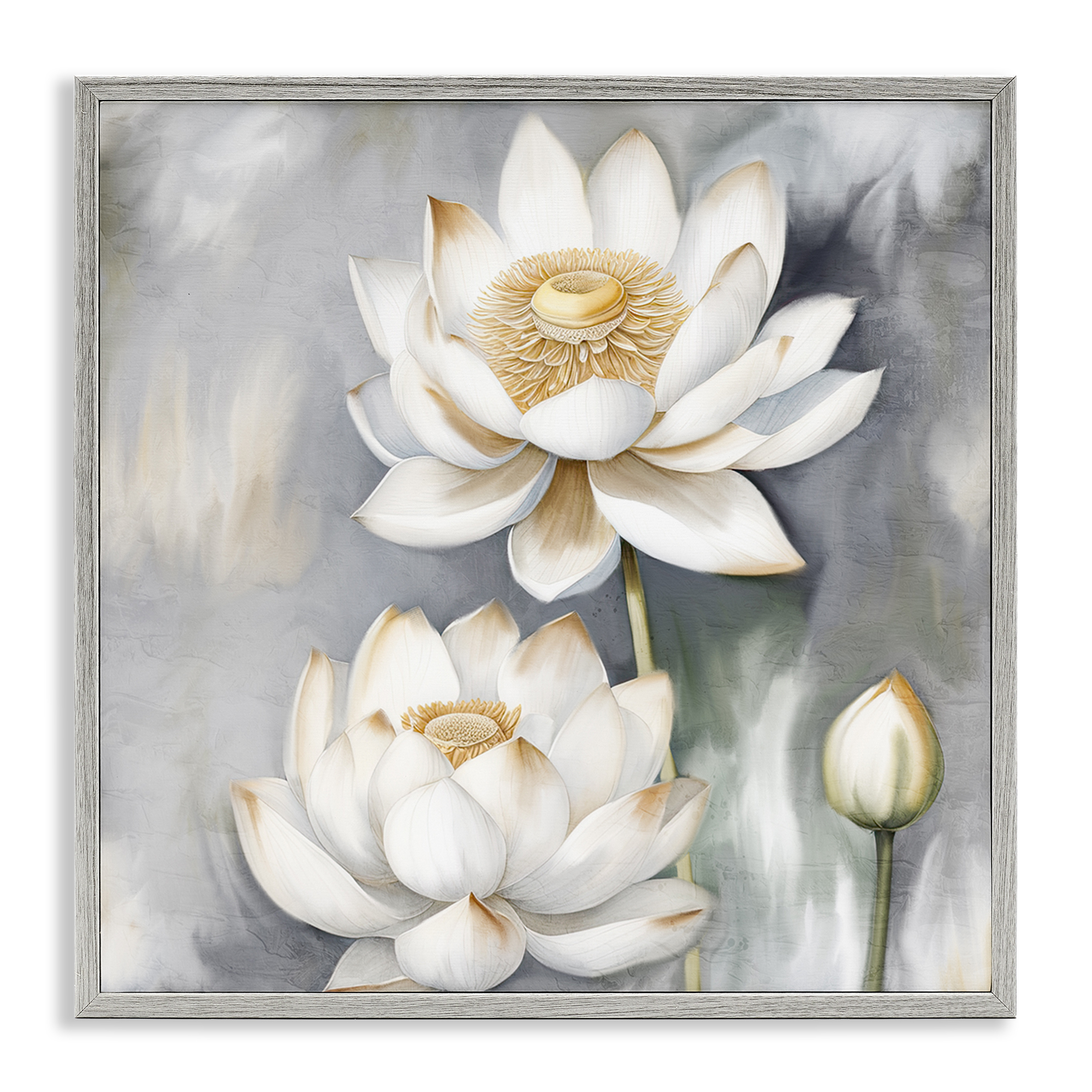 Stupell Industries Budding White Lotus Plants & Flowers Painting Gray Framed Art Print Wall Art, 17 x 17