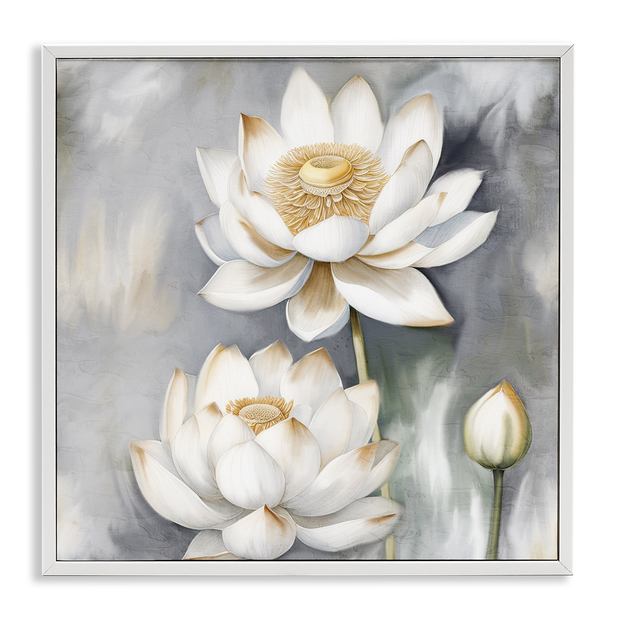 Stupell Industries Budding White Lotus Plants & Flowers Painting White Framed Art Print Wall Art, 12 x 12