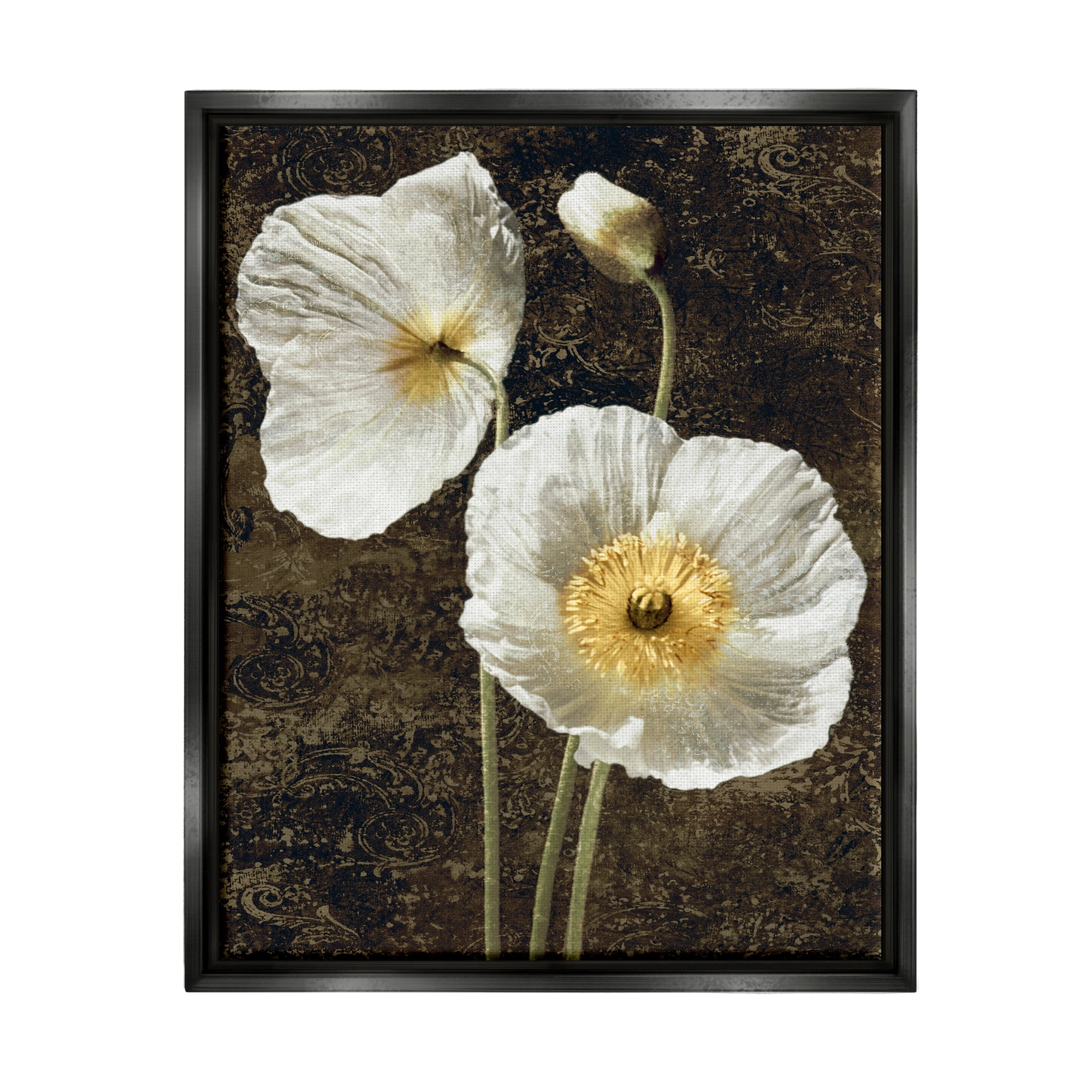 Stupell Industries Budding White Poppies Botanical & Floral Painting Black Floater Framed Canvas Art Print Wall Art, 17 x 21