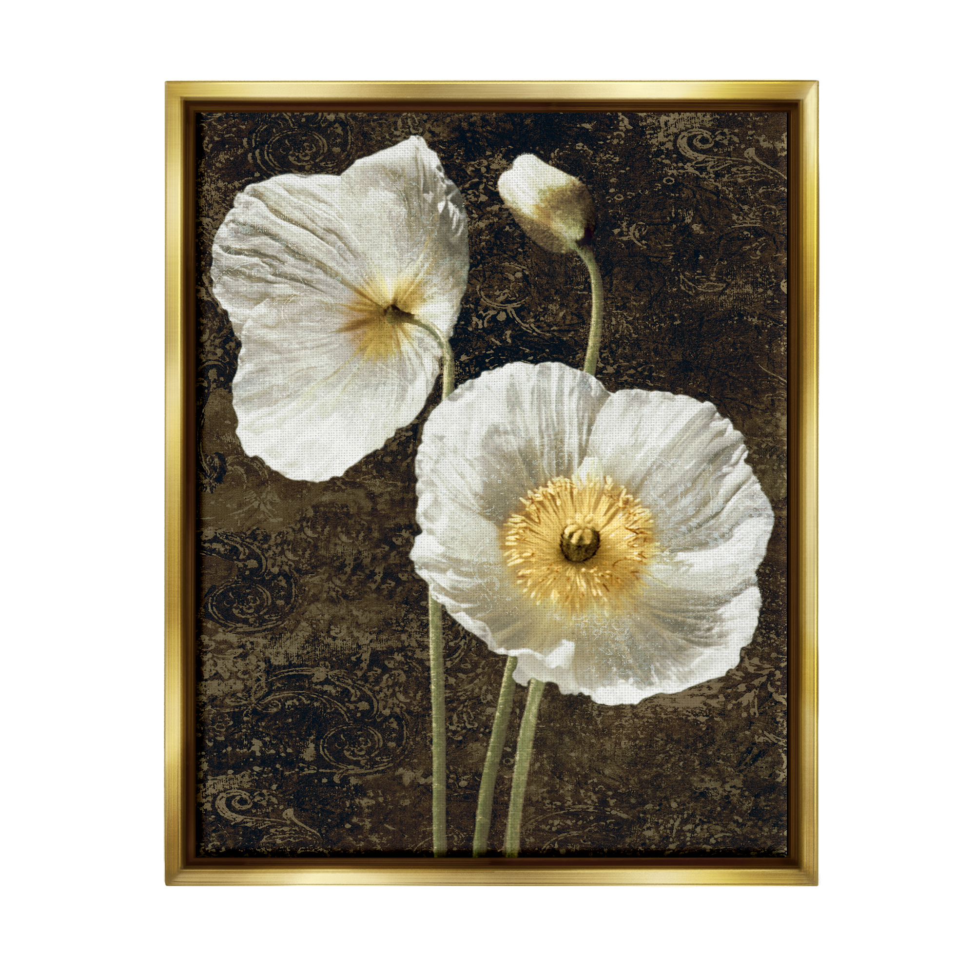 Stupell Industries Budding White Poppies Botanical & Floral Painting Gold Floater Framed Canvas Art Print Wall Art, 17 x 21