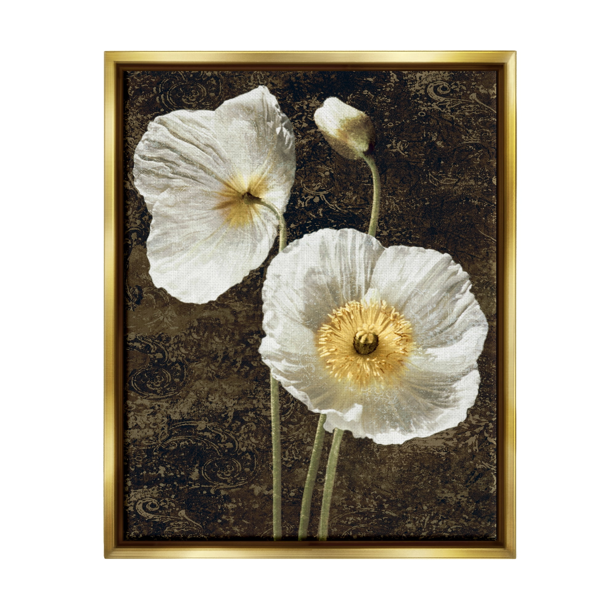 Stupell Industries Budding White Poppies Botanical & Floral Painting Gold Floater Framed Canvas Art Print Wall Art, 25 x 31
