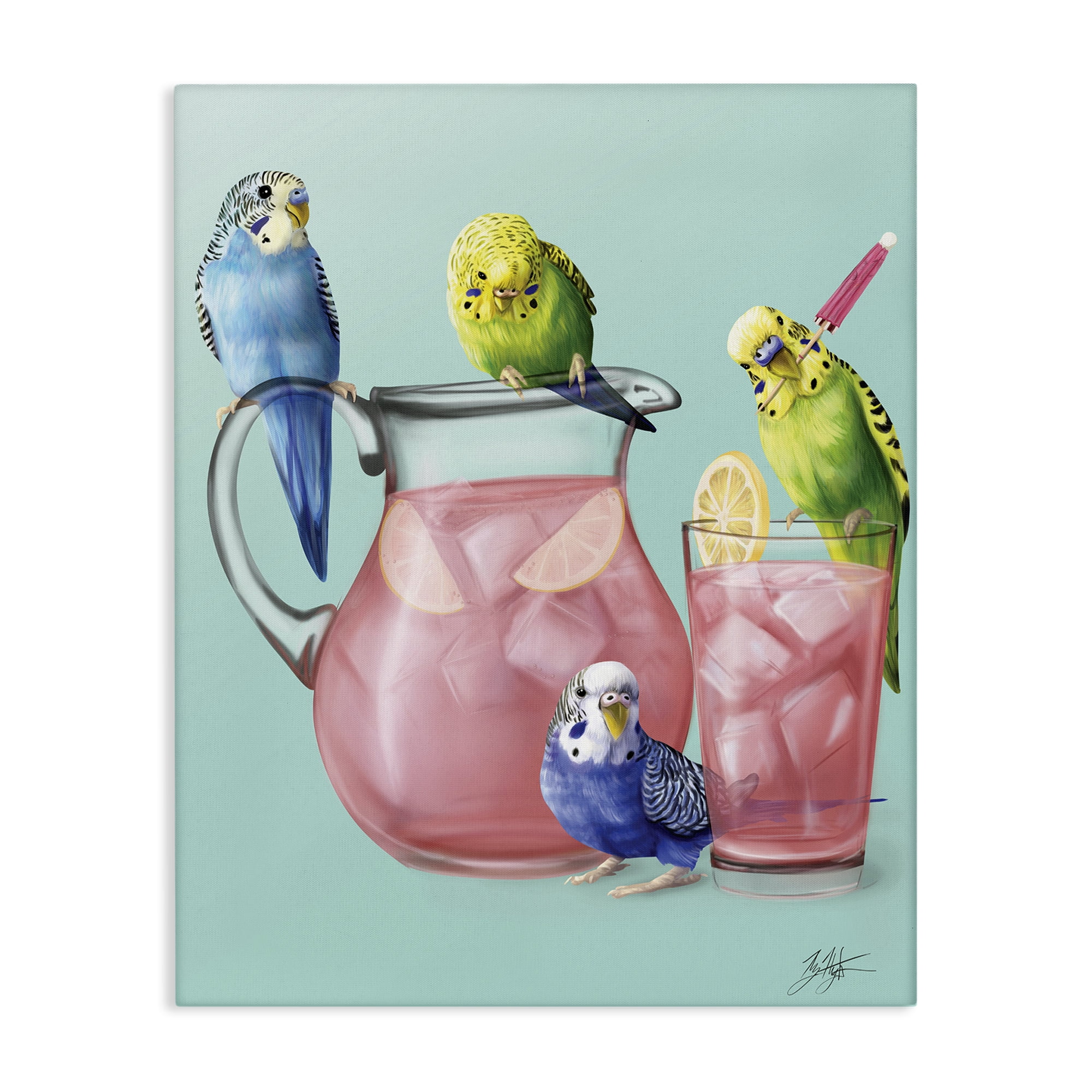Stupell Industries Budgies & Pink Lemonade Food & Beverage Painting Gallery Wrapped Canvas Art Print Wall Art, 36 x 48