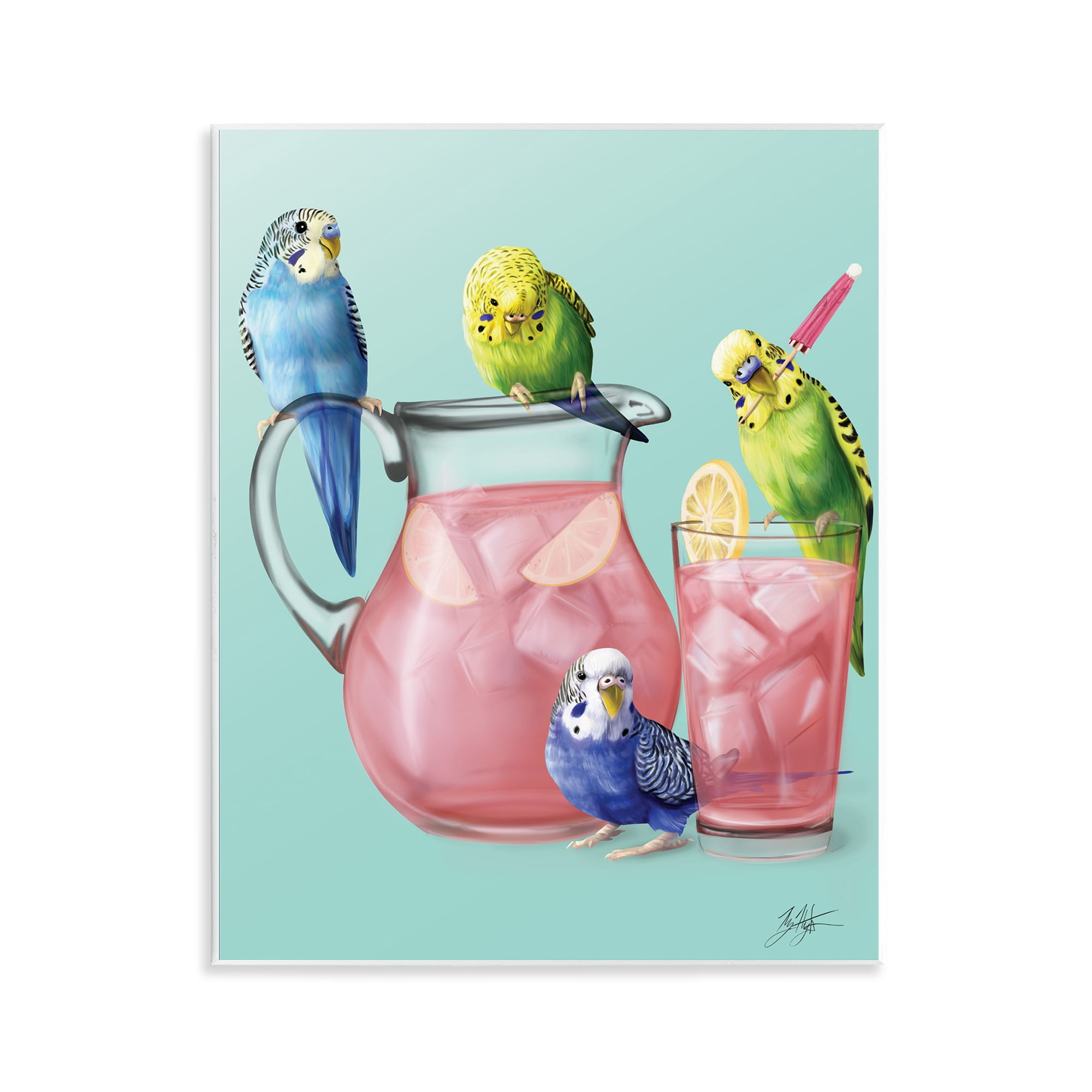 Stupell Industries Budgies & Pink Lemonade Food & Beverage Painting Unframed Art Print Wall Art, 11 x 14