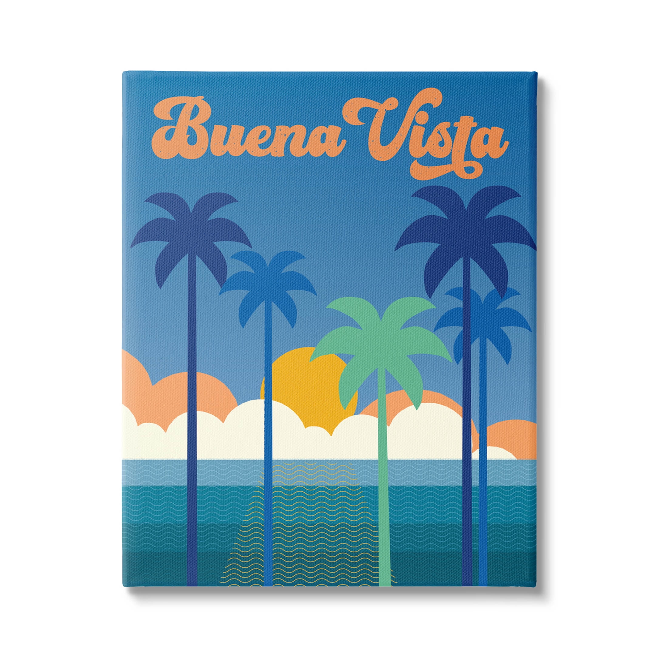 Buena Vista Tropical Palms Scene Blue and Orange Canvas Art