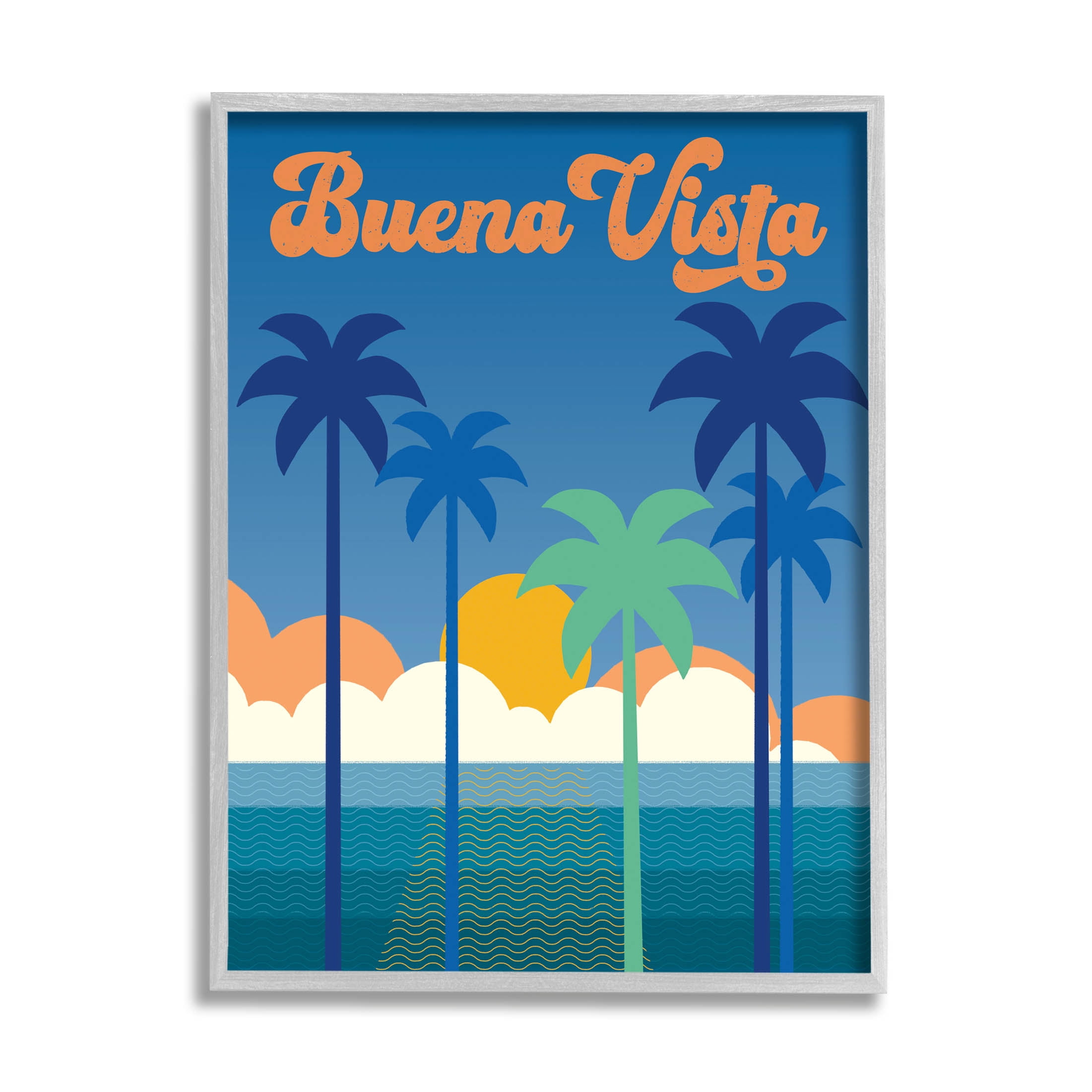Stupell Industries Buena Vista Tropical Palms Scene Graphic Art Gray Framed Art Print Wall Art, Design by Wild Apple Portfolio