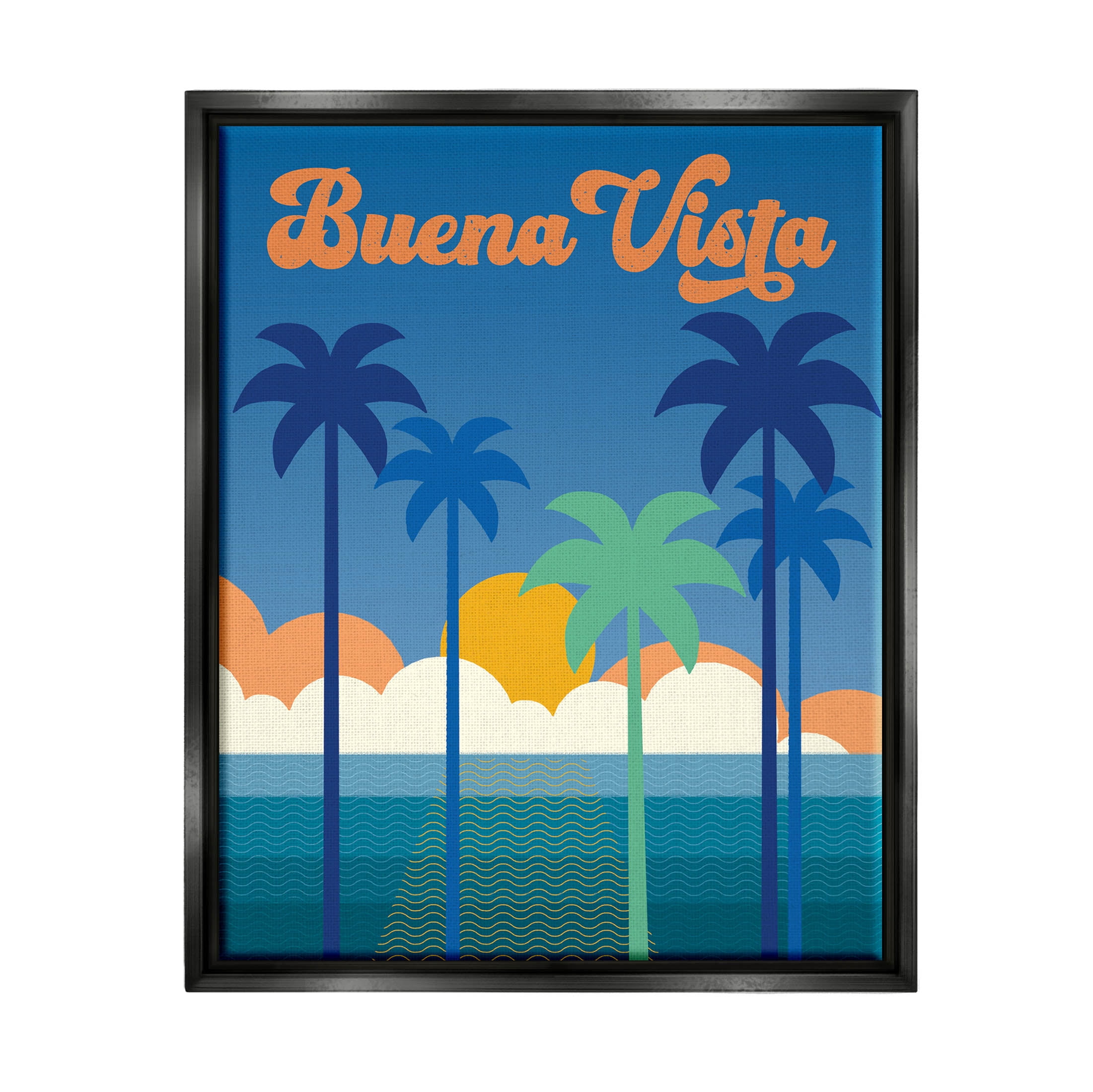 Stupell Industries Buena Vista Tropical Palms Scene Graphic Art Jet Black Floating Framed Canvas Print Wall Art, Design by Wild Apple Portfolio
