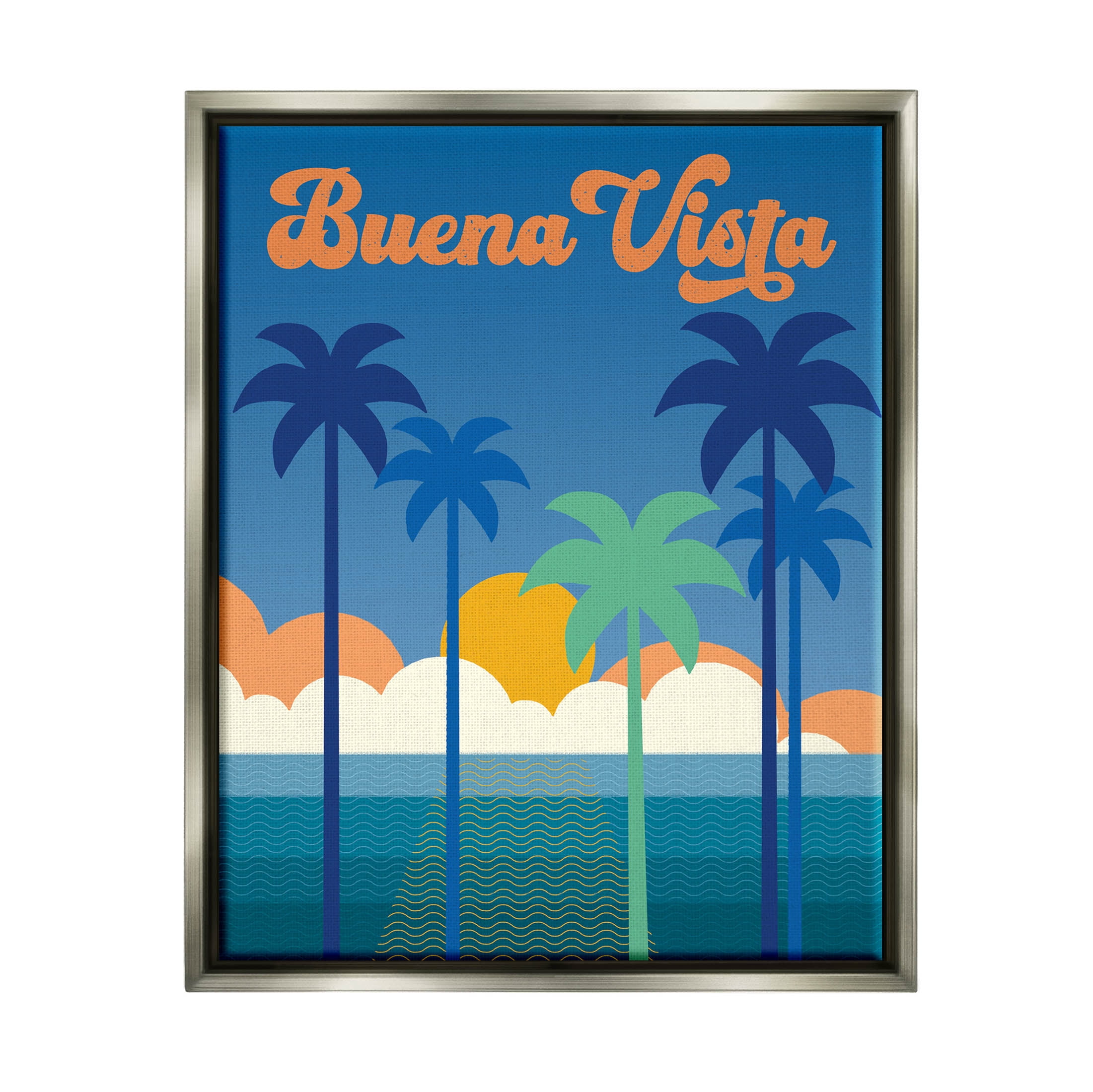 Stupell Industries Buena Vista Tropical Palms Scene Graphic Art Luster Gray Floating Framed Canvas Print Wall Art, Design by Wild Apple Portfolio