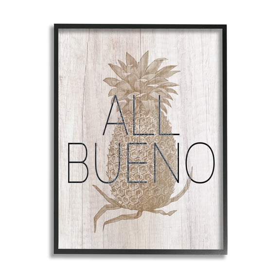Stupell Industries All Bueno Phrase Vintage Pineapple Illustration Rustic Pattern Graphic Art Black Framed Art Print Wall Art, 24x30, by Daphne Polselli