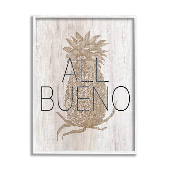 Stupell Industries All Bueno Phrase Vintage Pineapple Illustration Rustic Pattern Graphic Art White Framed Art Print Wall Art, 11x14, by Daphne Polselli