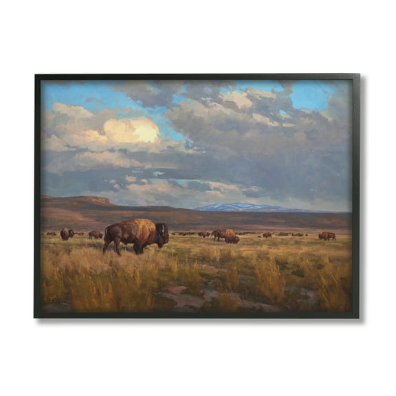 Stupell Industries Buffalo Cloudy Landscape Landscape Painting Black Framed Art Print Wall Art, 14 x 11