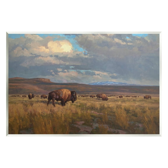 Stupell Industries Buffalo Cloudy Landscape Landscape Painting Unframed Art Print Wall Art, 15 x 10