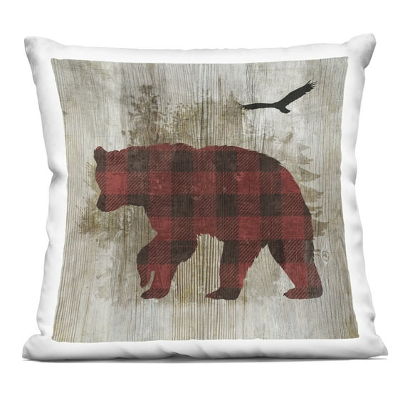 Stupell Industries Buffalo Plaid Bear & Bird Decorative Printed Throw Pillow, design by Susan Arnot