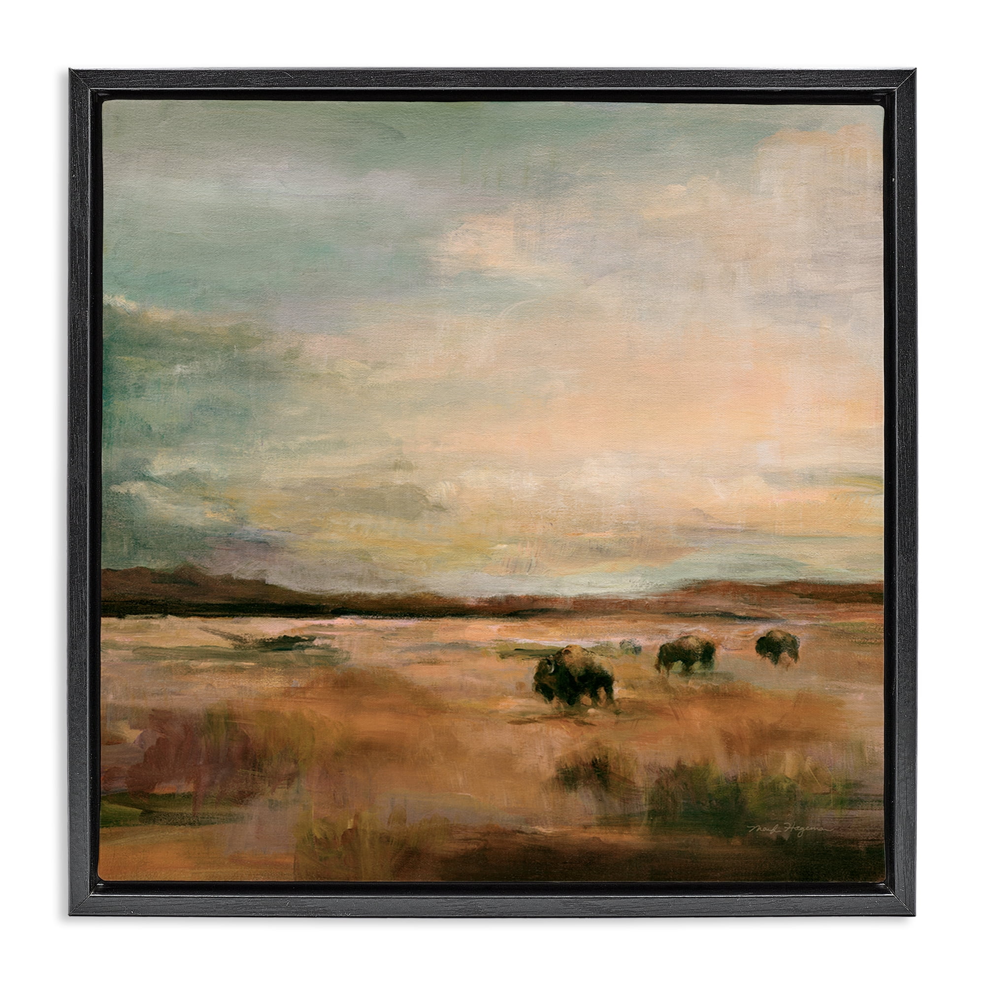 Stupell Industries Buffalo Under Big Sky Landscape & Nature Painting Black Floater Framed Canvas Art Print Wall Art, 25 x 25