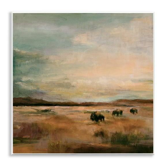 Stupell Industries Buffalo Under Big Sky Landscape & Nature Painting Unframed Art Print Wall Art, 12 x 12