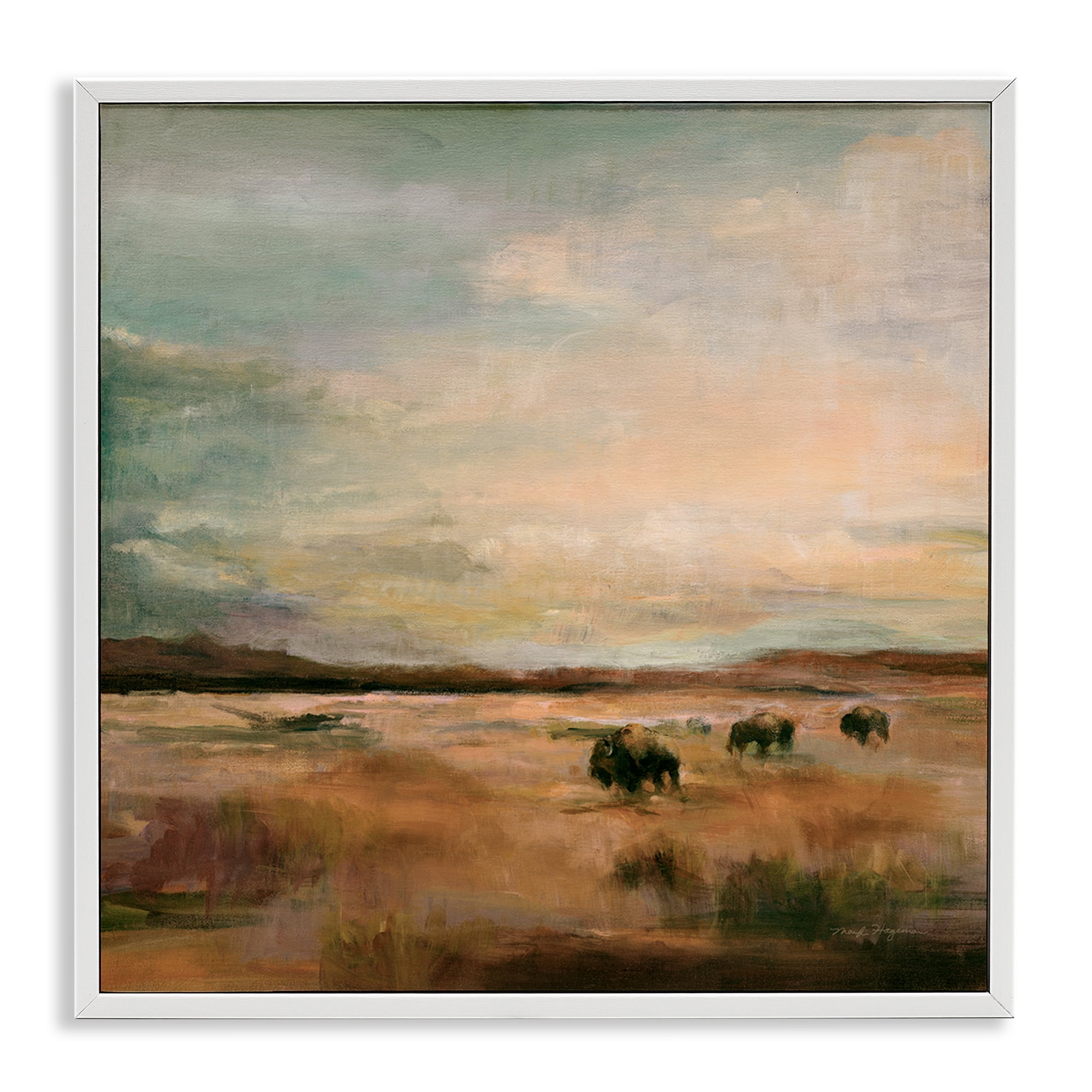 Stupell Industries Buffalo Under Big Sky Landscape & Nature Painting White Framed Art Print Wall Art, 24 x 24
