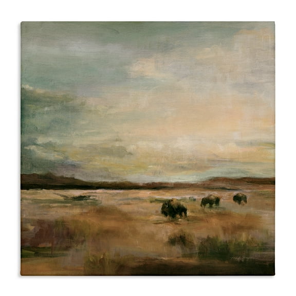 Stupell Industries Buffalo Under Big Sky Landscape & Nature Painting Wrapped Canvas Art Print Wall Art, 17 x 17