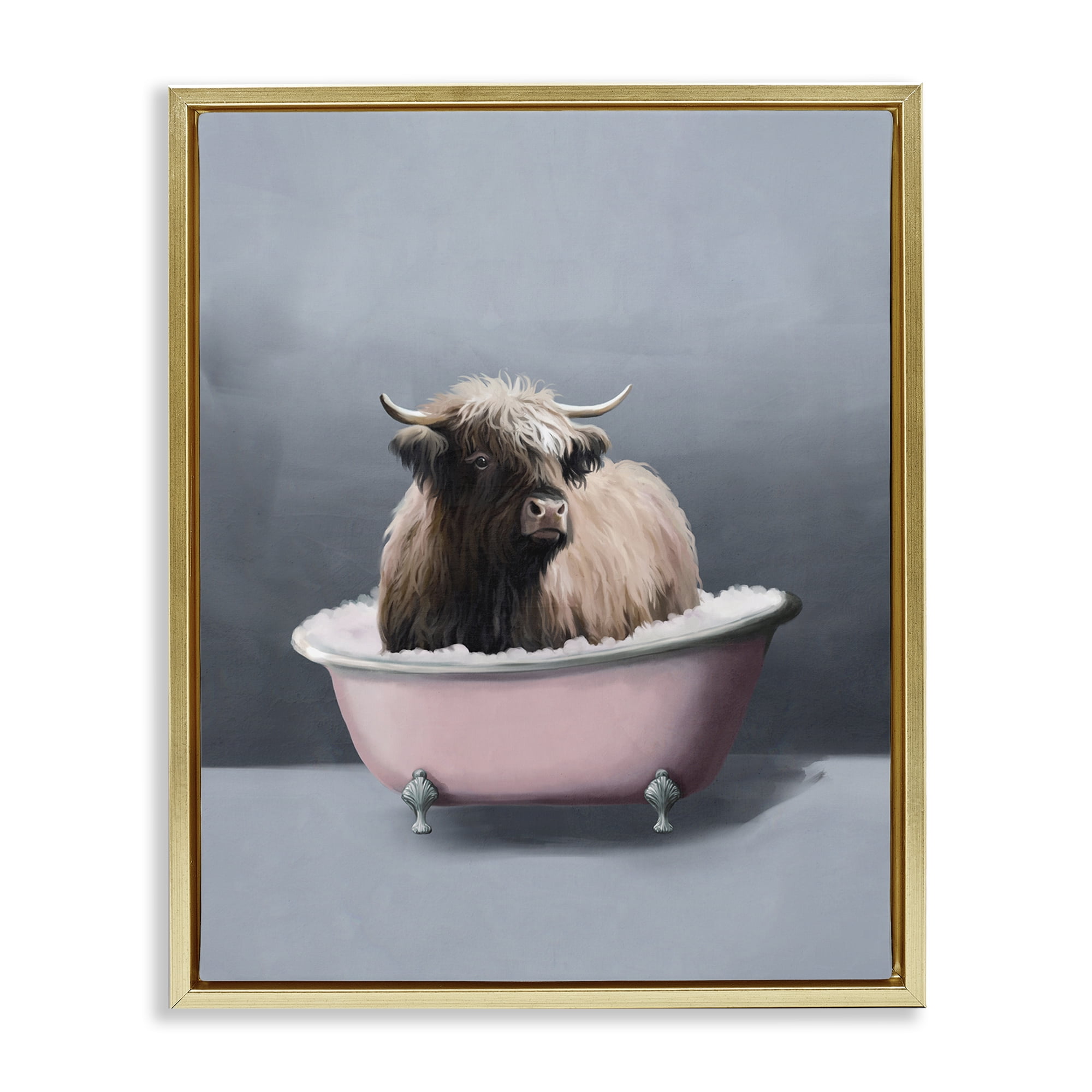Stupell Industries Buffalo in Pink Tub Bath & Laundry Painting Gold Floater Framed Canvas Art Print Wall Art, 25 x 31